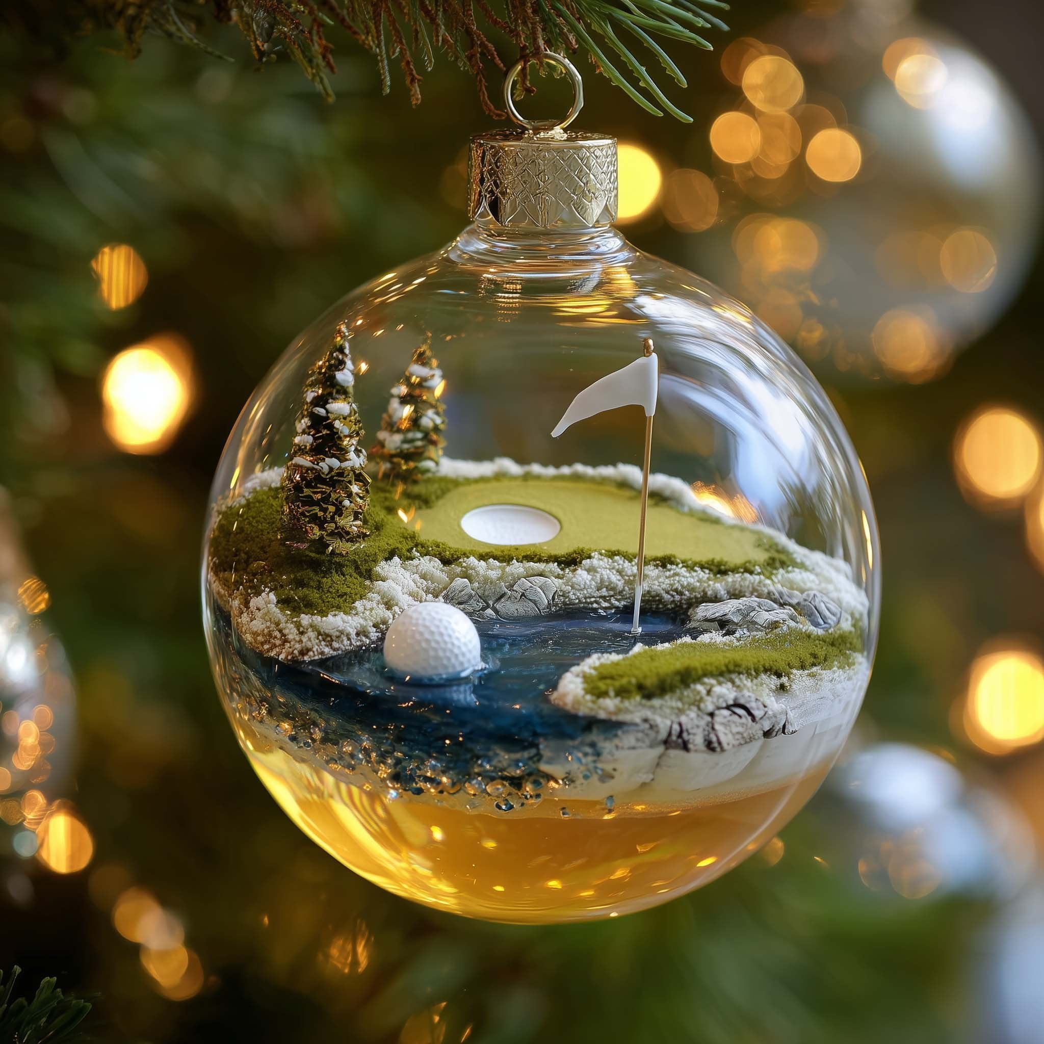 Golf Course Snow Globe Christmas Ornament