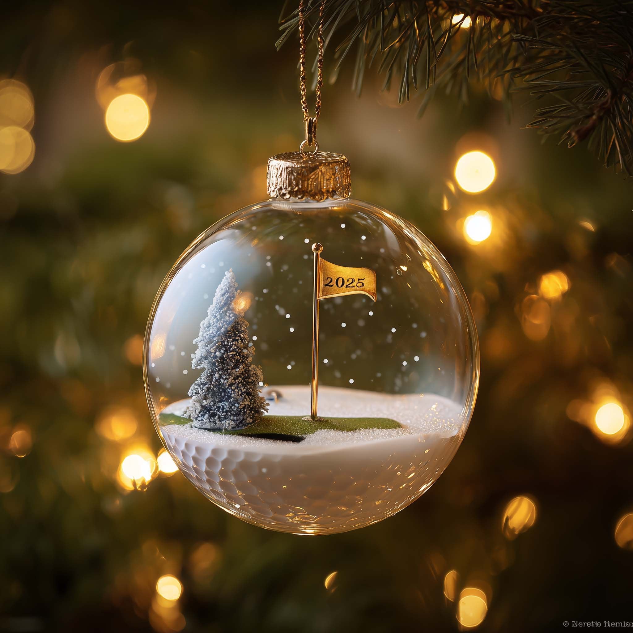 Golf 2025 Flag Snow Globe Christmas Ornament