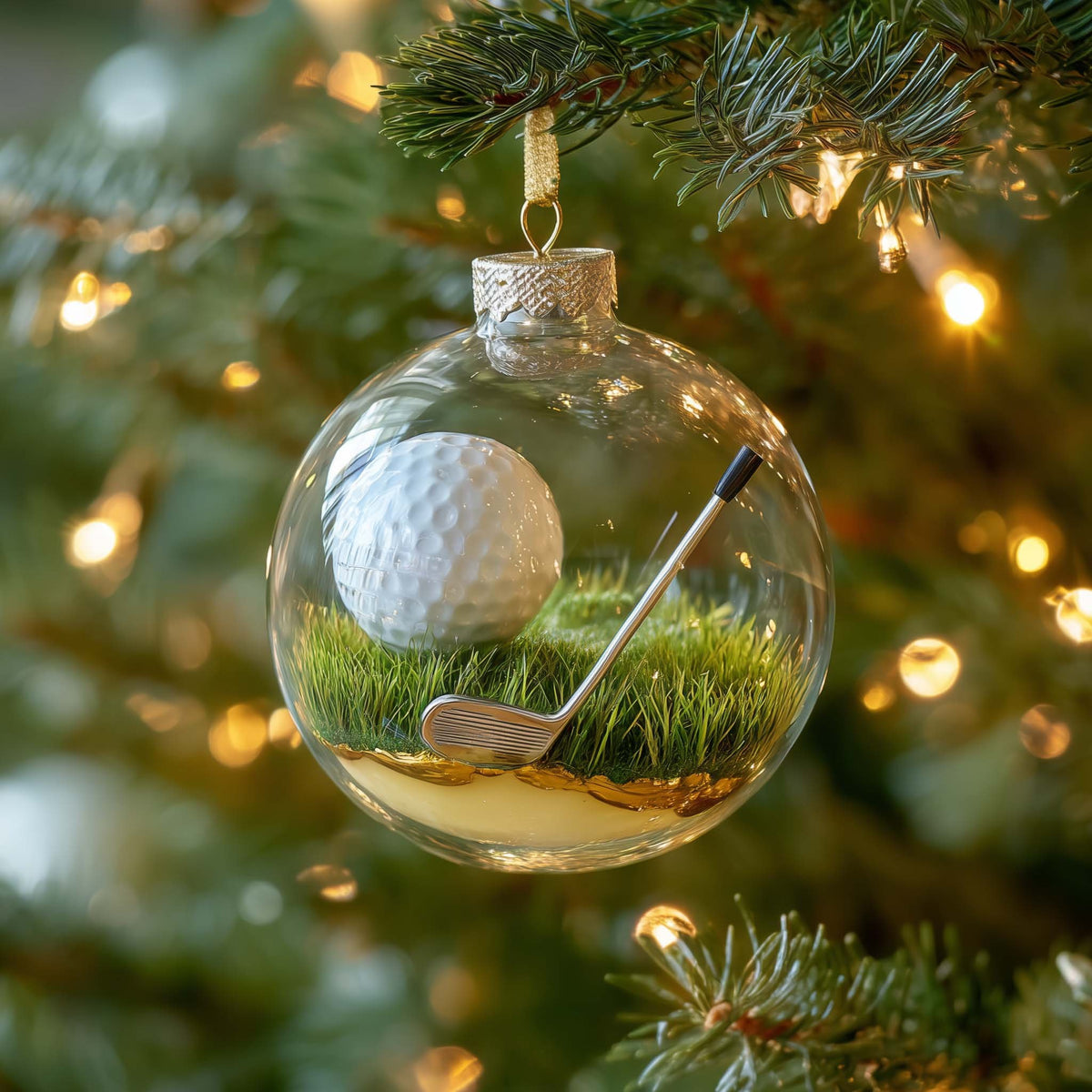 Golf Ball and Club Globe Christmas Ornament