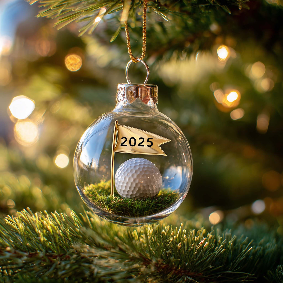 Golf Ball 2025 Pennant Globe Christmas Ornament