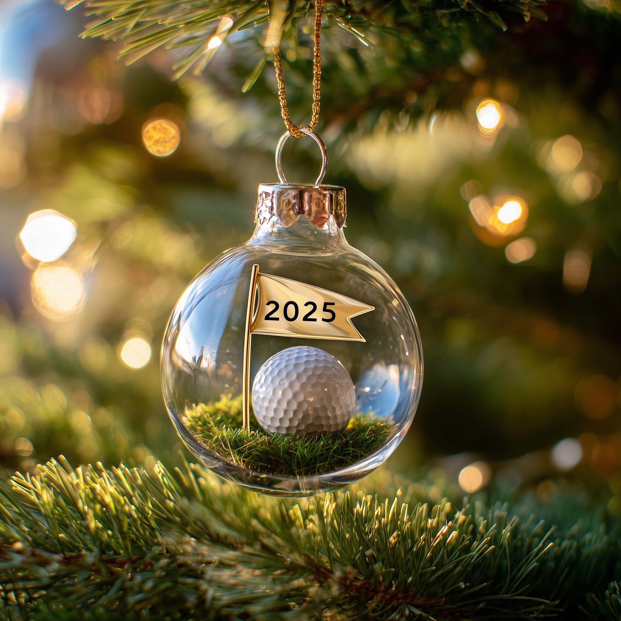Golf Ball 2025 Pennant Globe Christmas Ornament