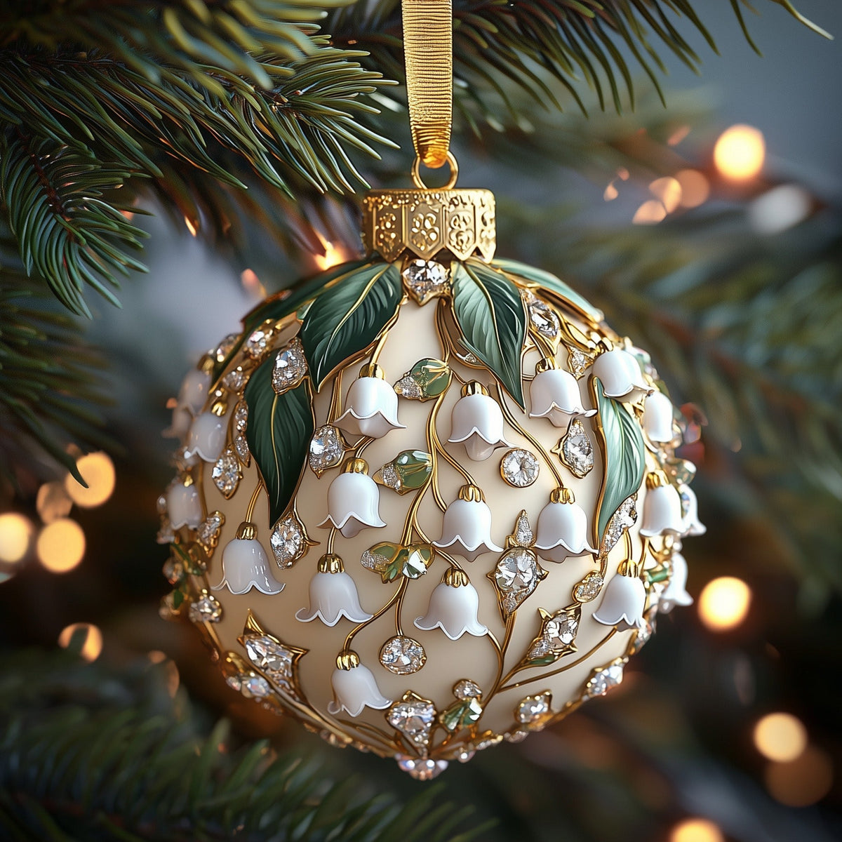 Lily of the Valley on Ivory Christmas Ornament