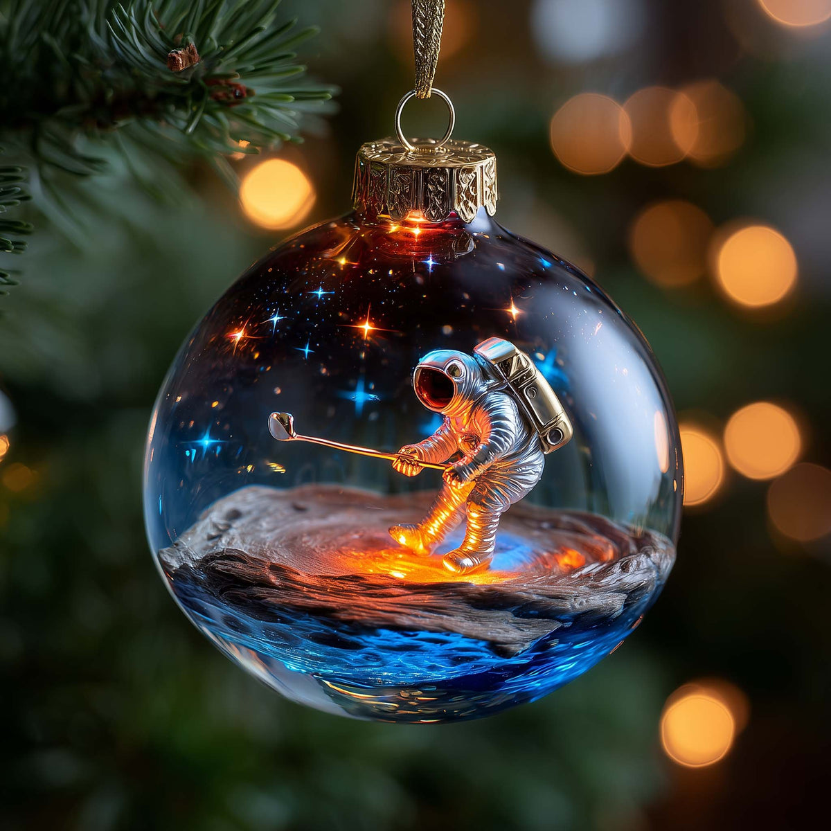 Astronaut Golfer on the Moon Christmas Ornament