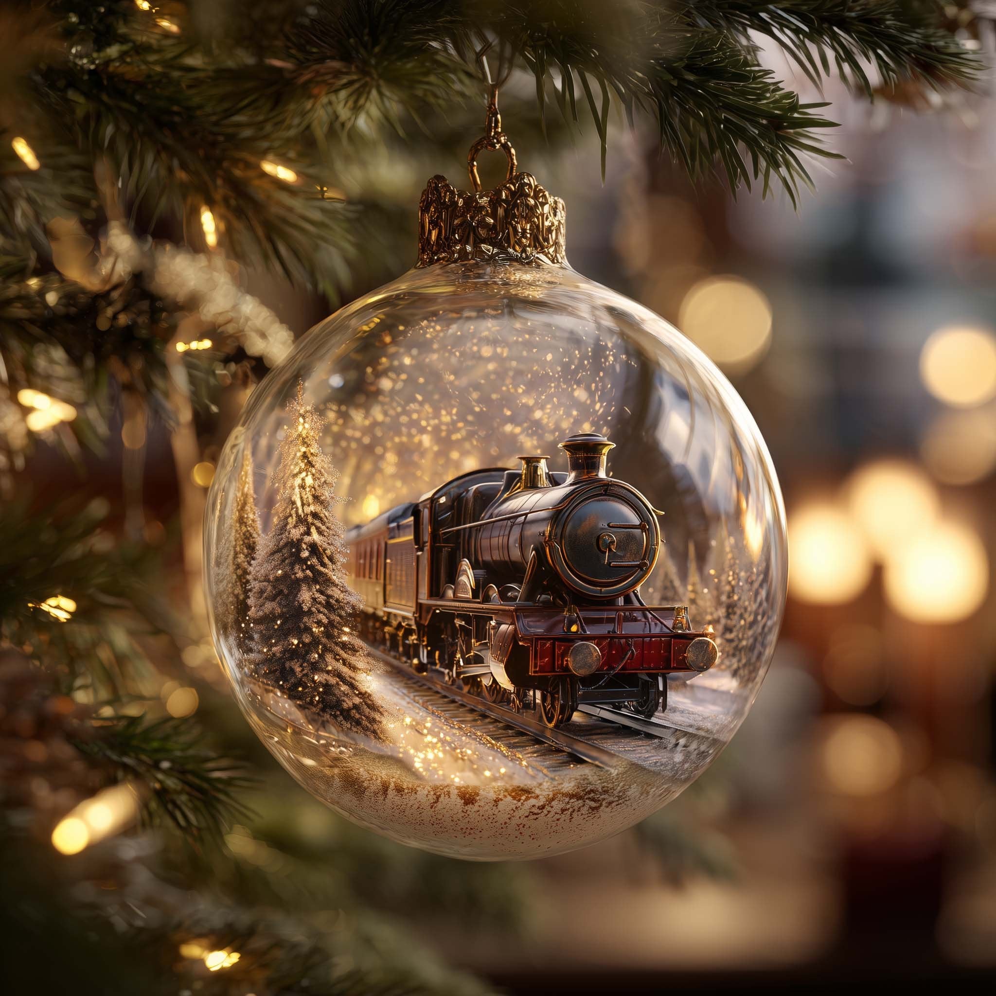 Steam Train in a Sepia Globe Christmas Ornament