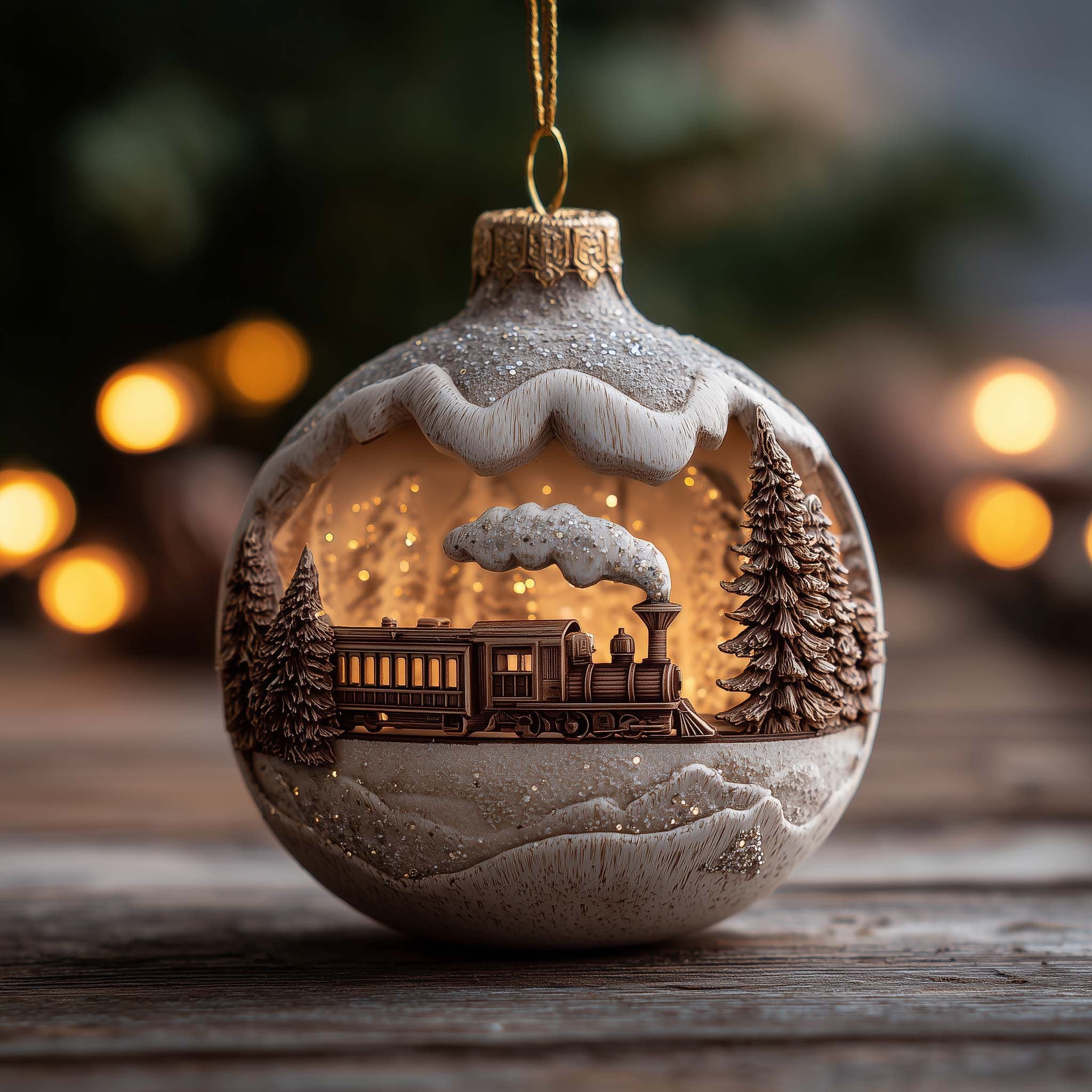 Snow Capped Train Silhouette Bauble Christmas Ornament