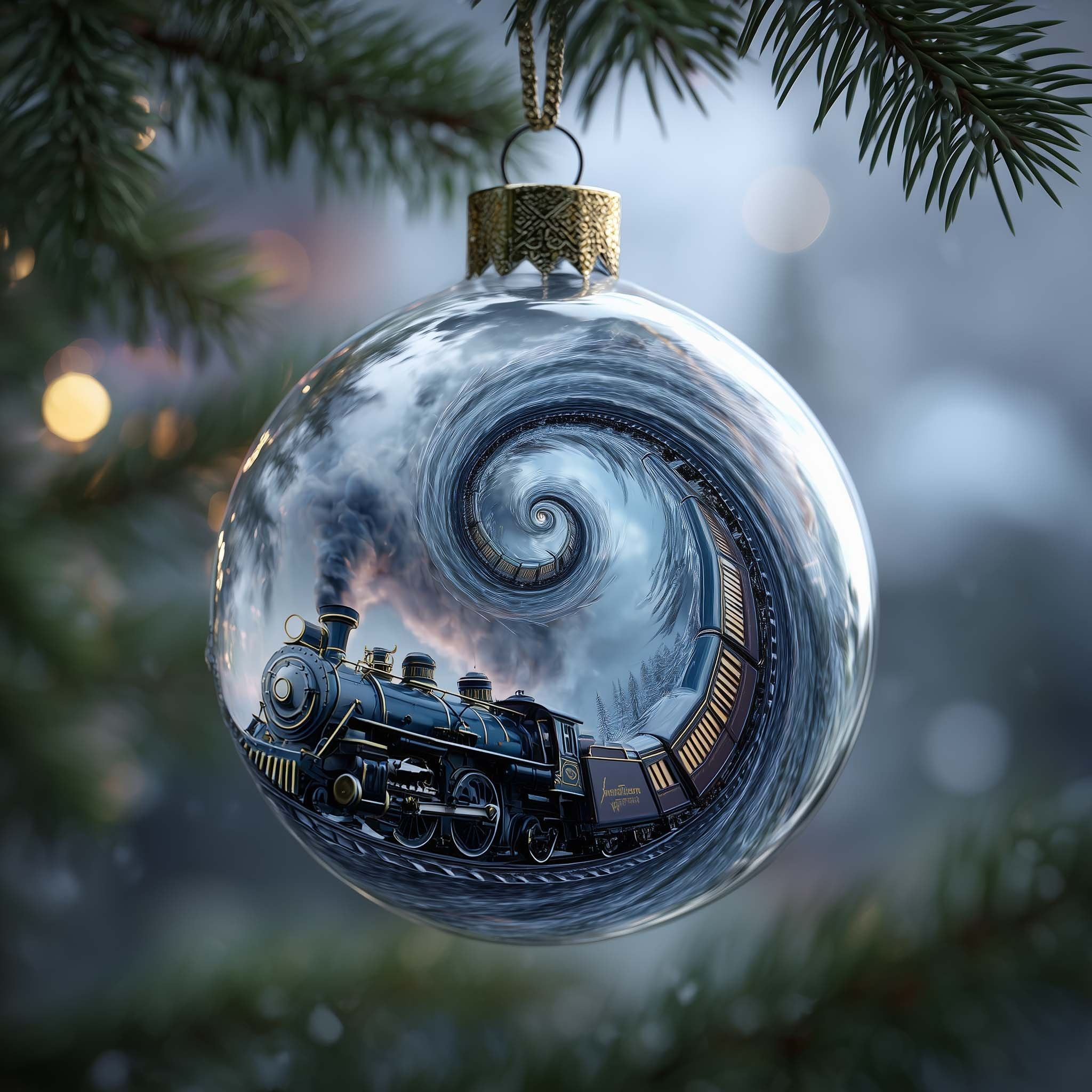 Storm Swirl Locomotive Bauble Christmas Ornament