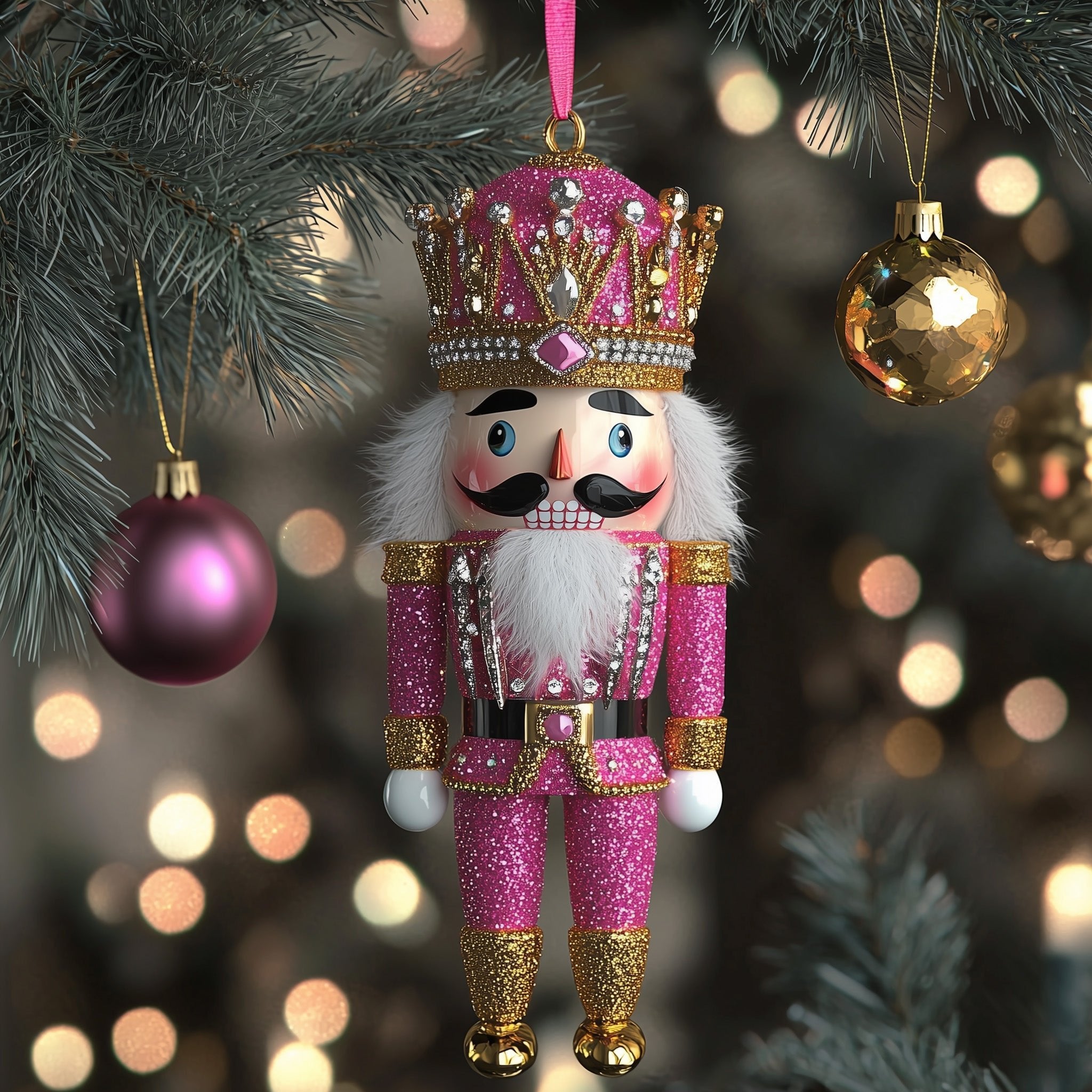 Pink Glitter Nutcracker Queen Christmas Ornament