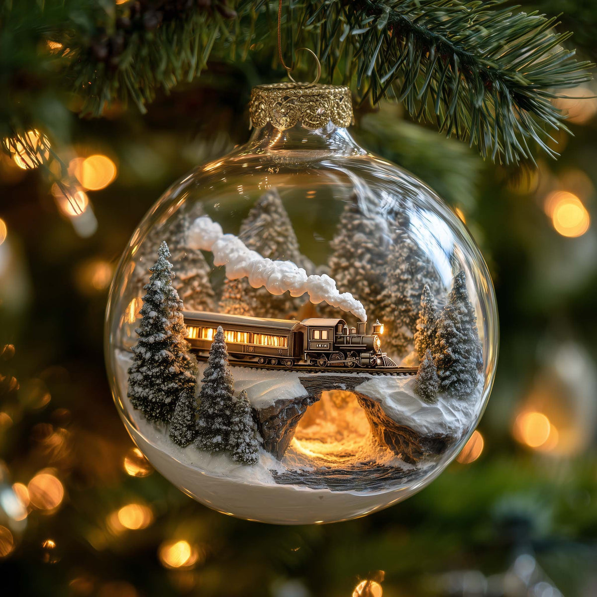 Winter Cabin Train Globe Christmas Ornament