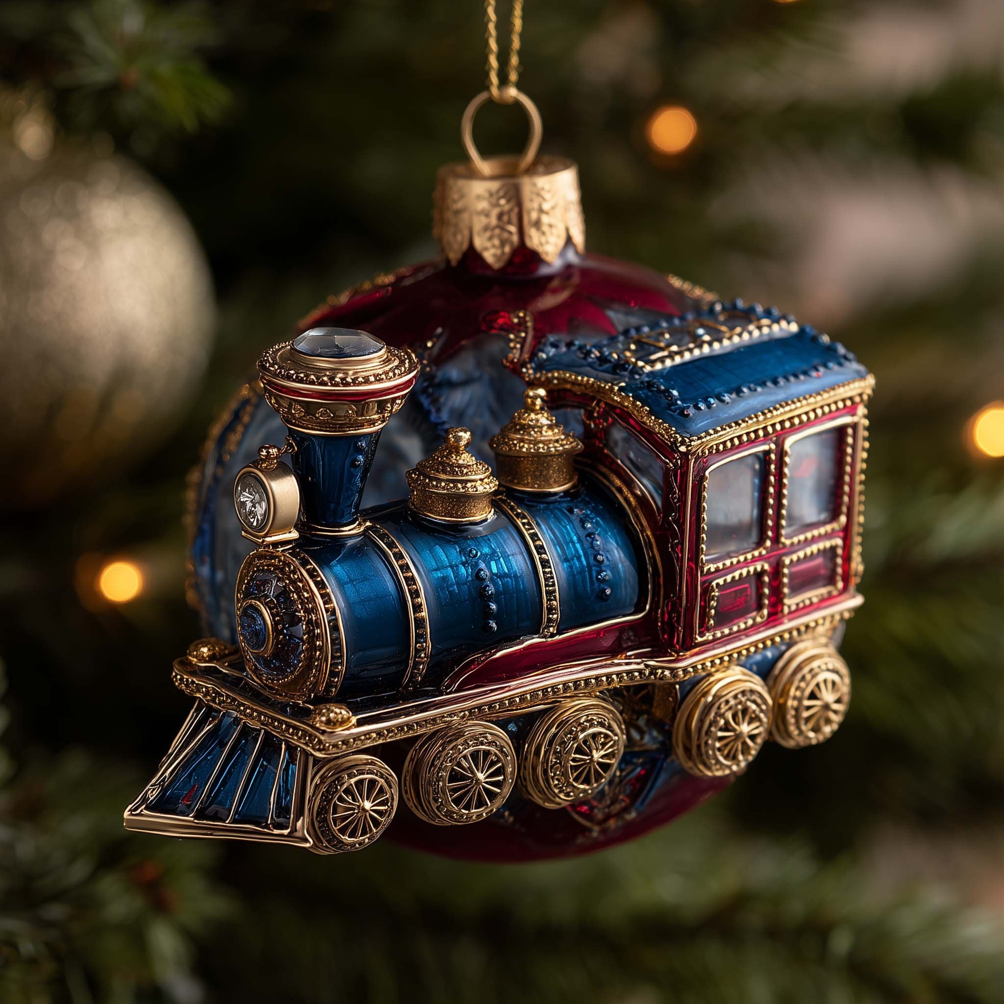 Royal Blue Locomotive Christmas Ornament
