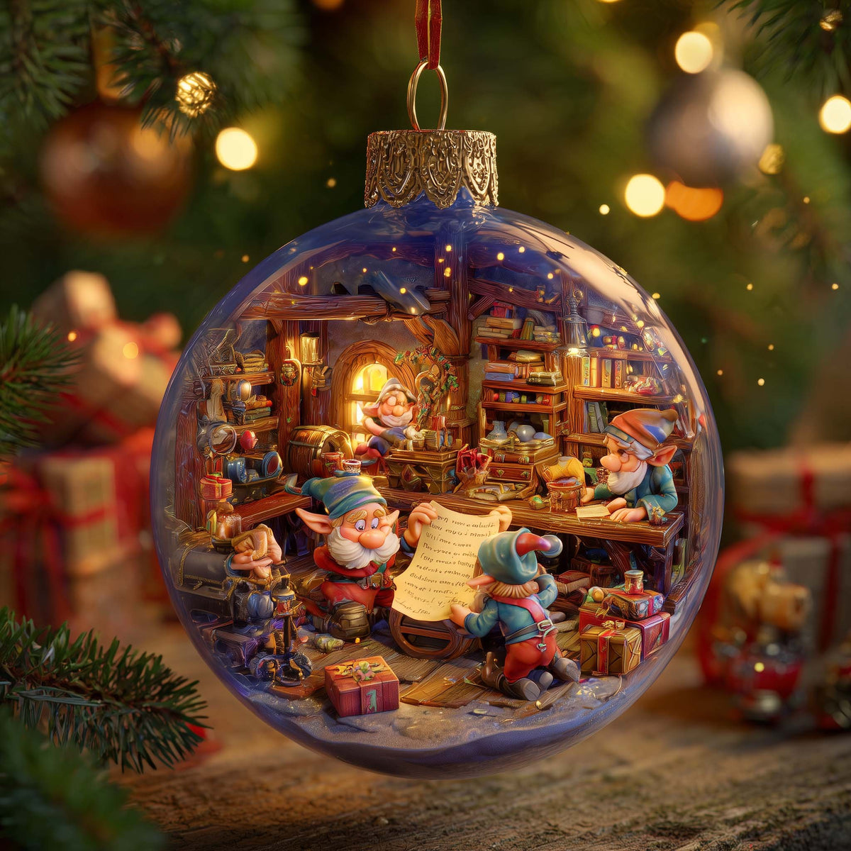 Elf Writing Room Globe Christmas Ornament