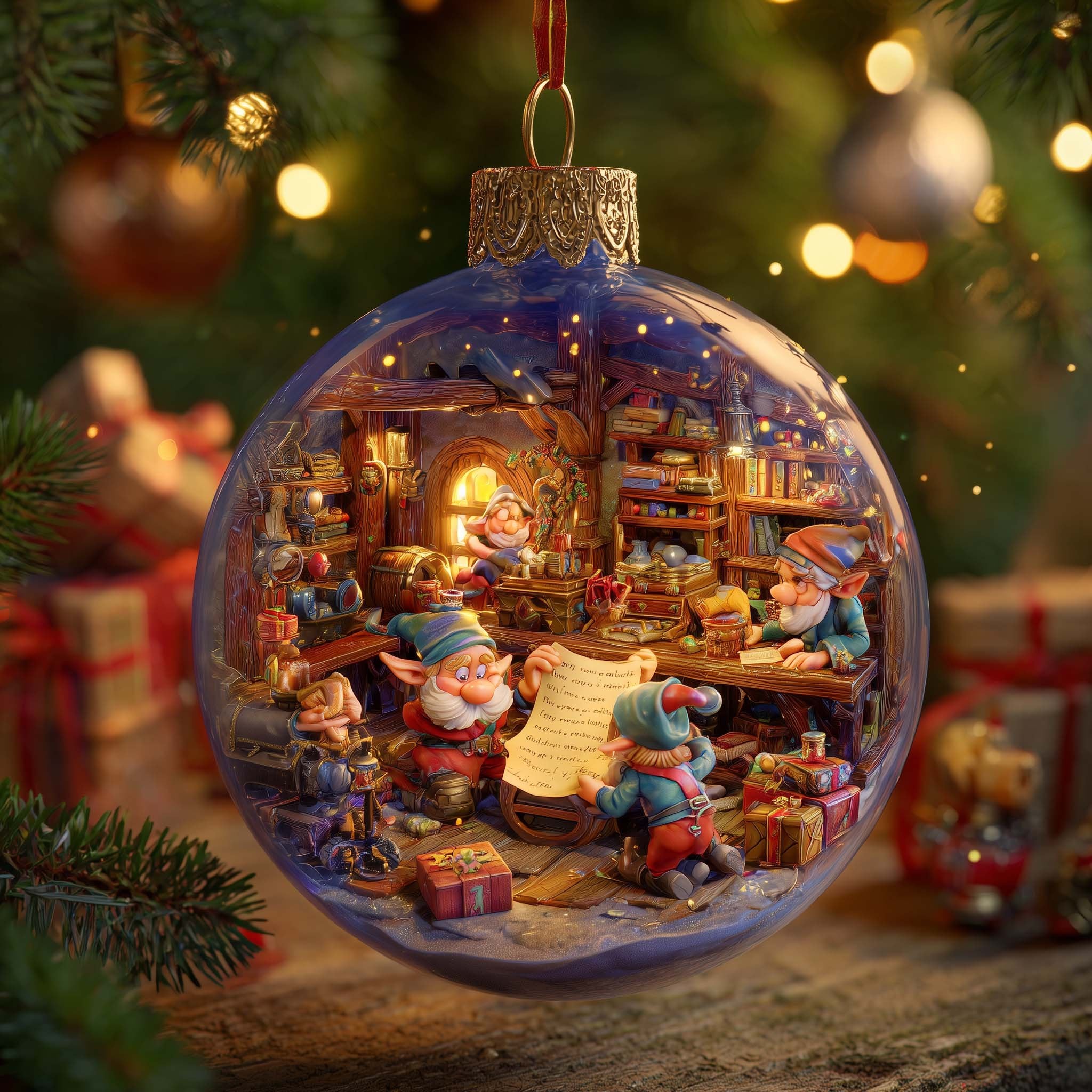 Elf Writing Room Globe Christmas Ornament