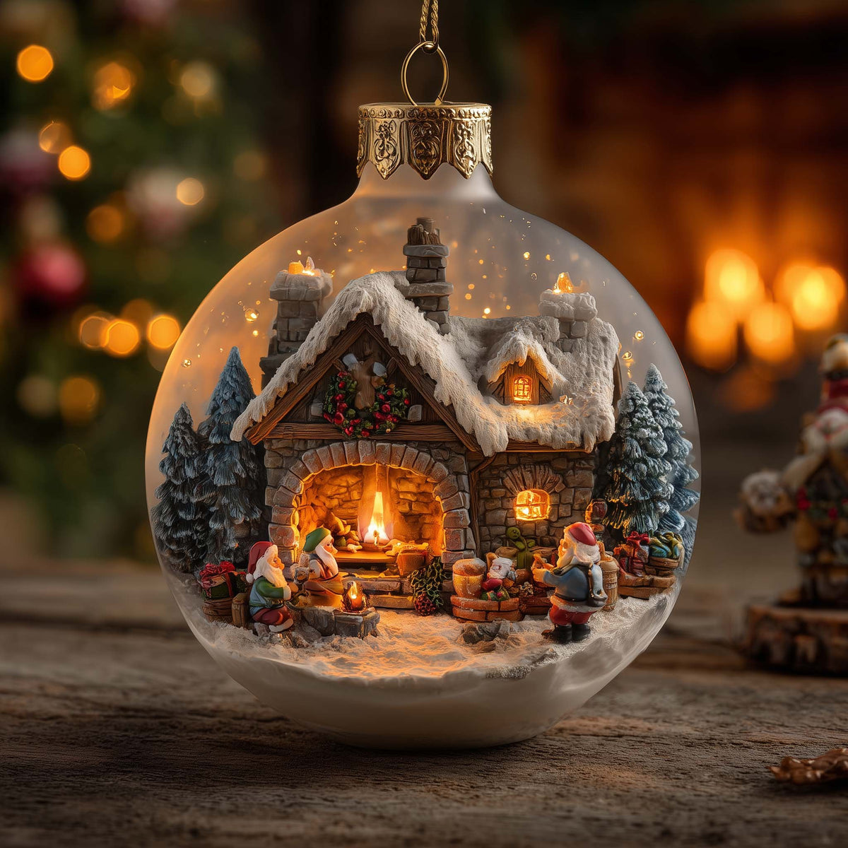 Fireside Cottage Globe Christmas Ornament