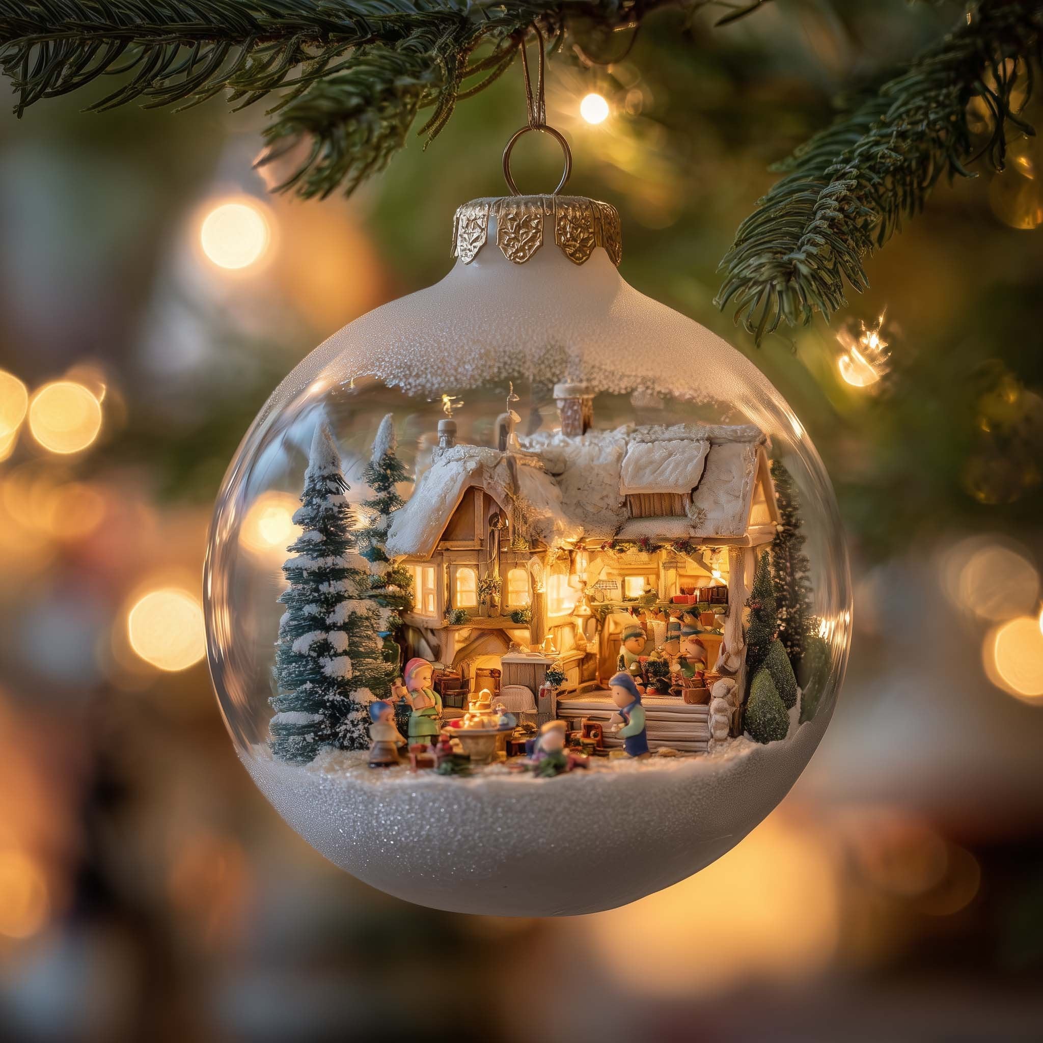 Snowy Village Square Globe Christmas Ornament