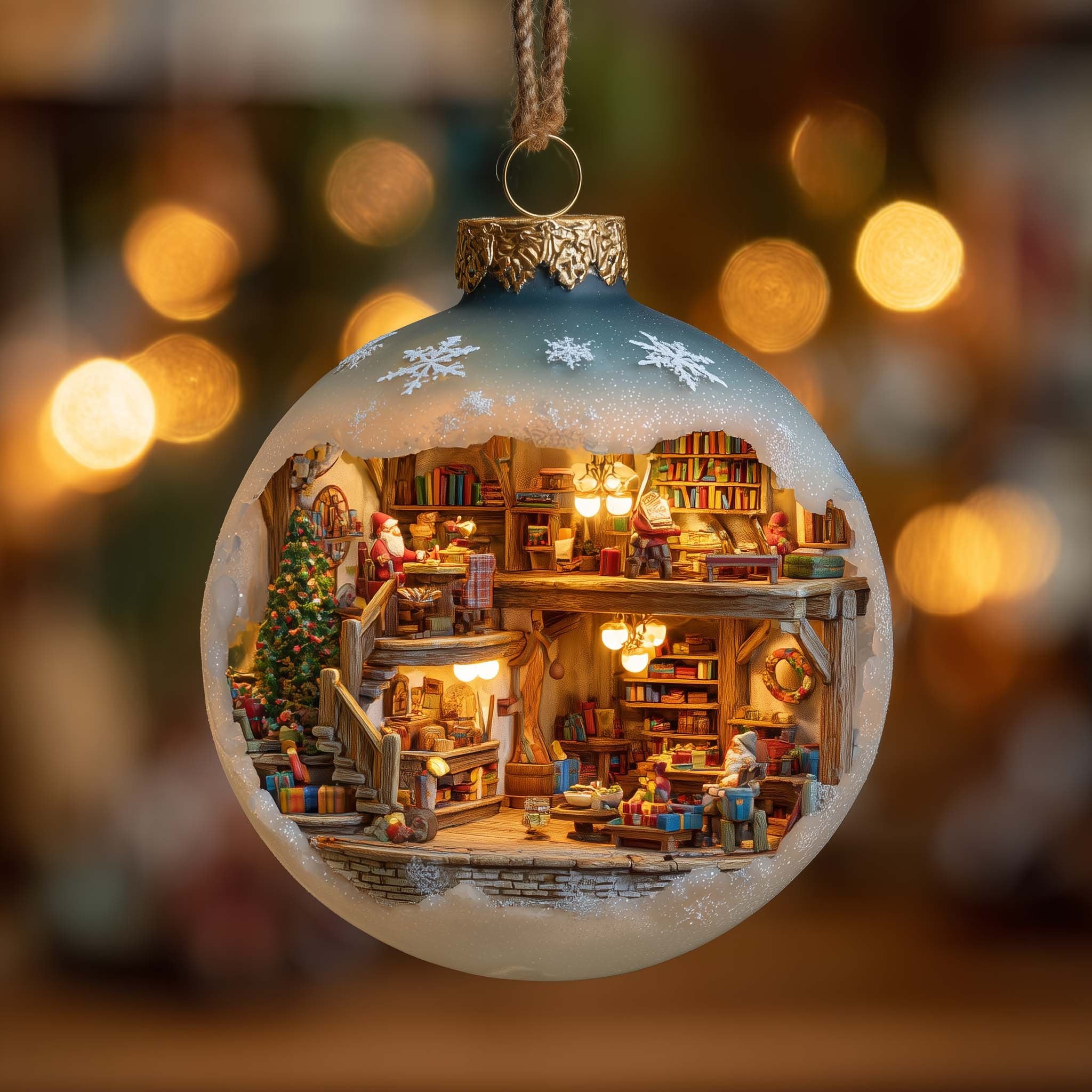 Santa's Library Globe Christmas Ornament