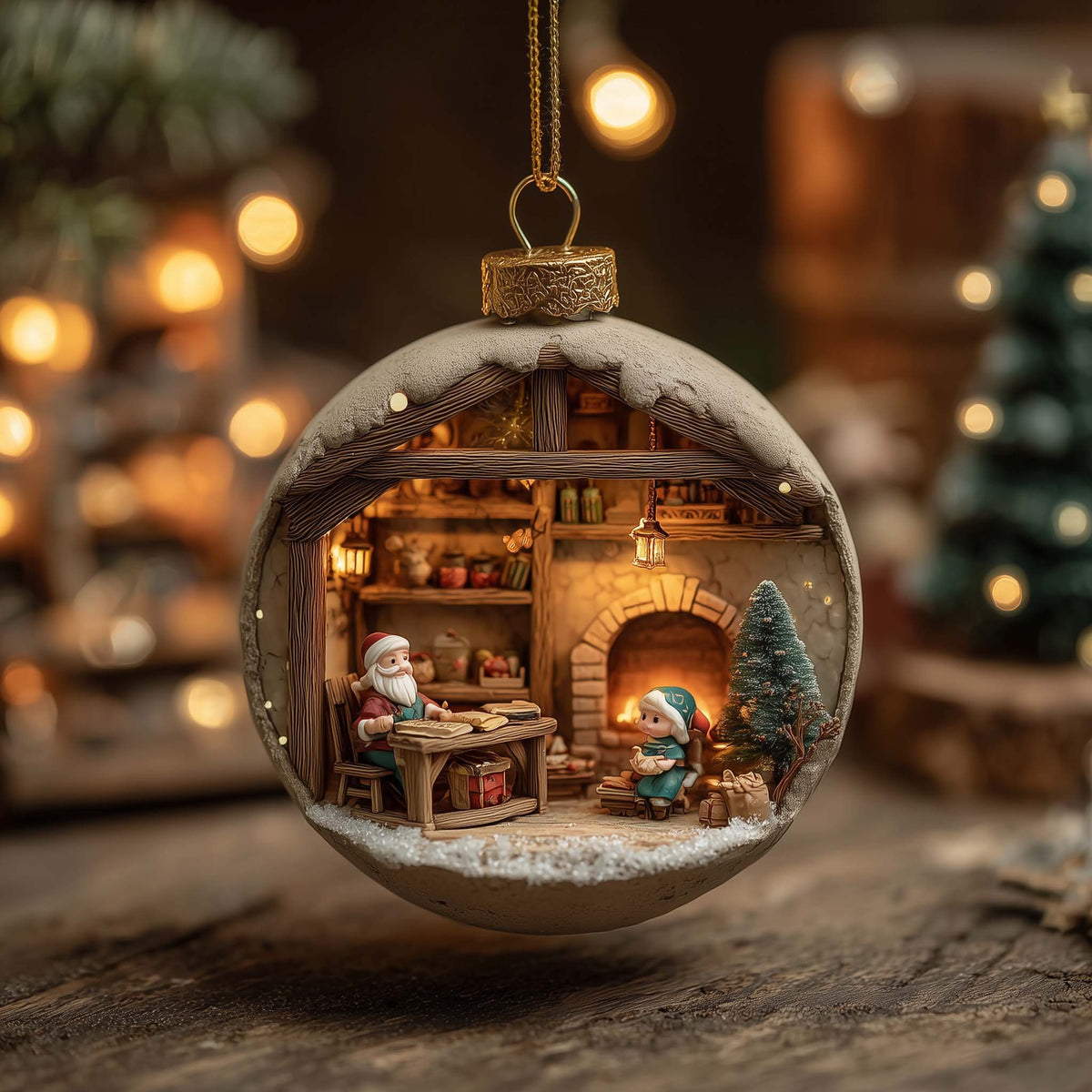 Santa's Writing Desk Globe Christmas Ornament