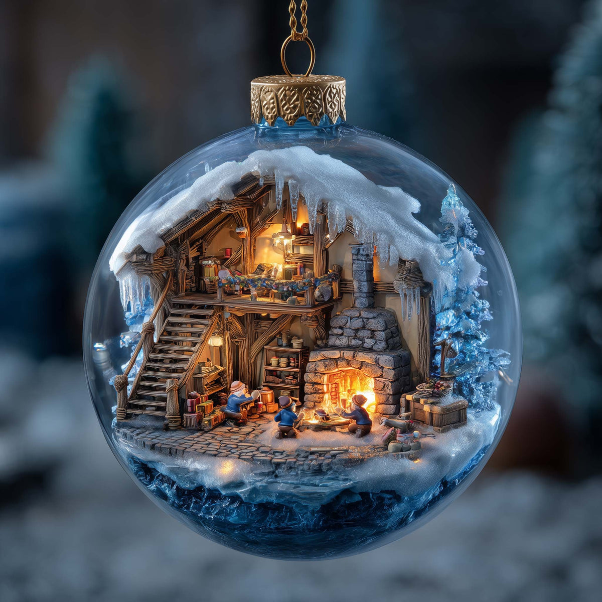 Winter Lodge Fireplace Globe Christmas Ornament