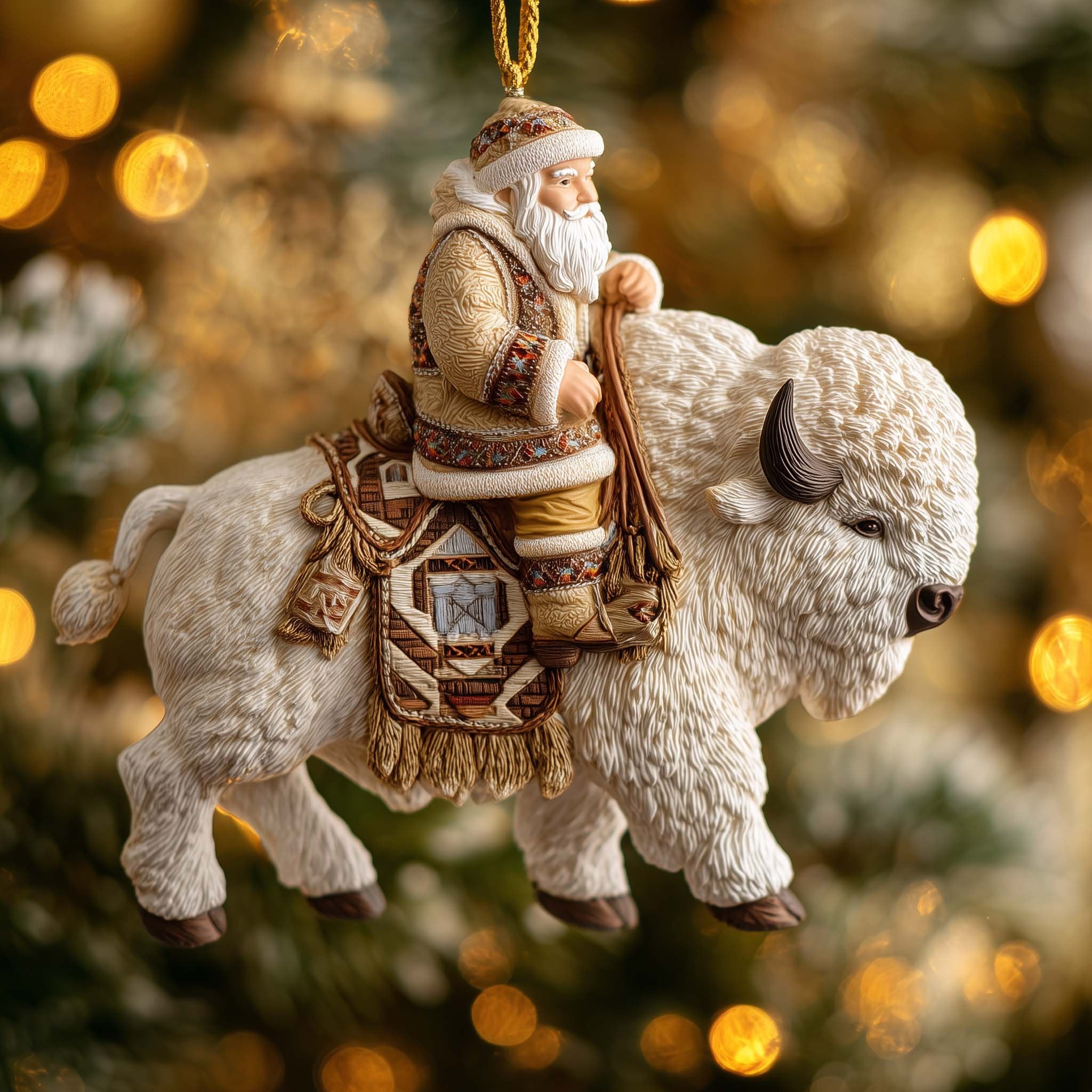 Santa on a White Buffalo Christmas Ornament