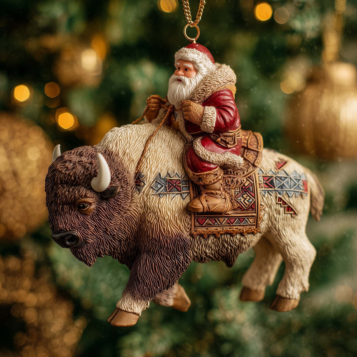 Santa Riding a Plains Bison Christmas Ornament