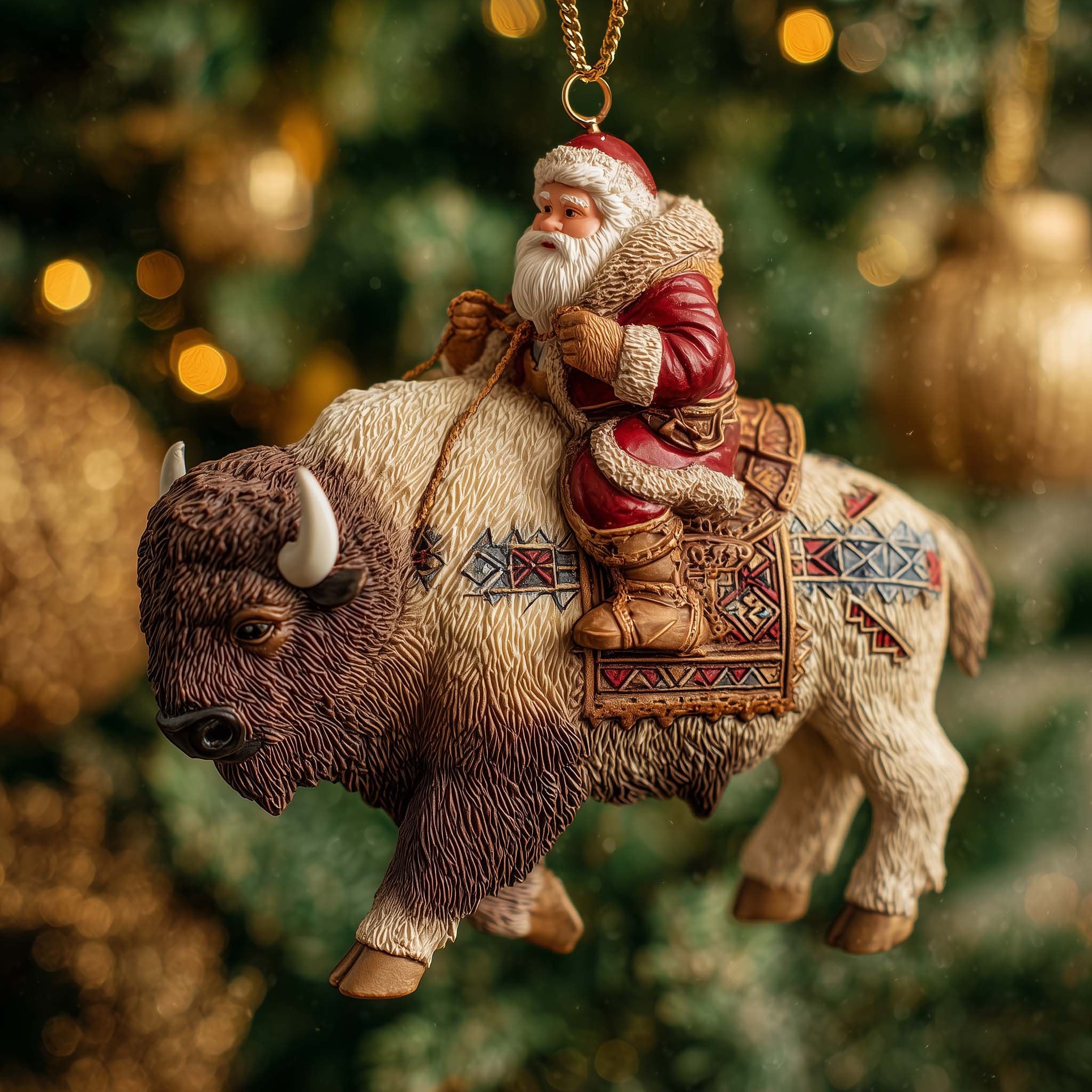 Santa Riding a Plains Bison Christmas Ornament