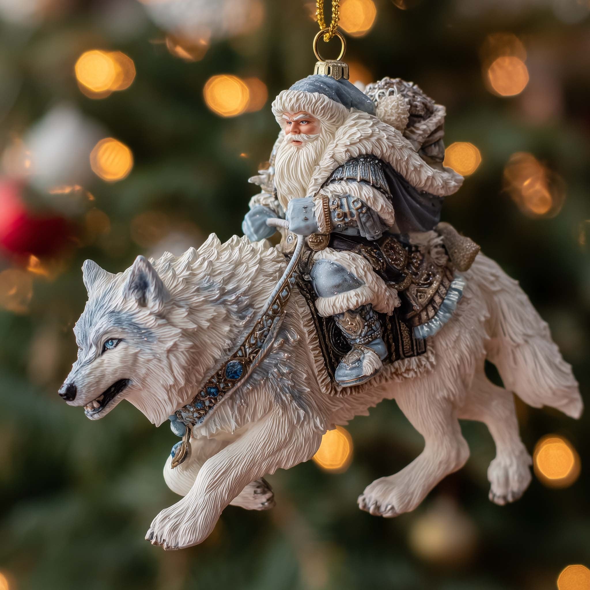 Frost Santa and the White Wolf Christmas Ornament