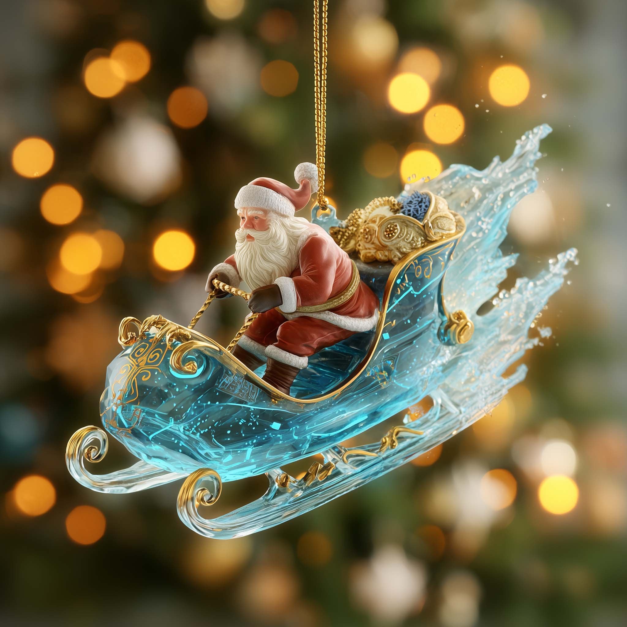 Santa in an Ice Sleigh Christmas Ornament
