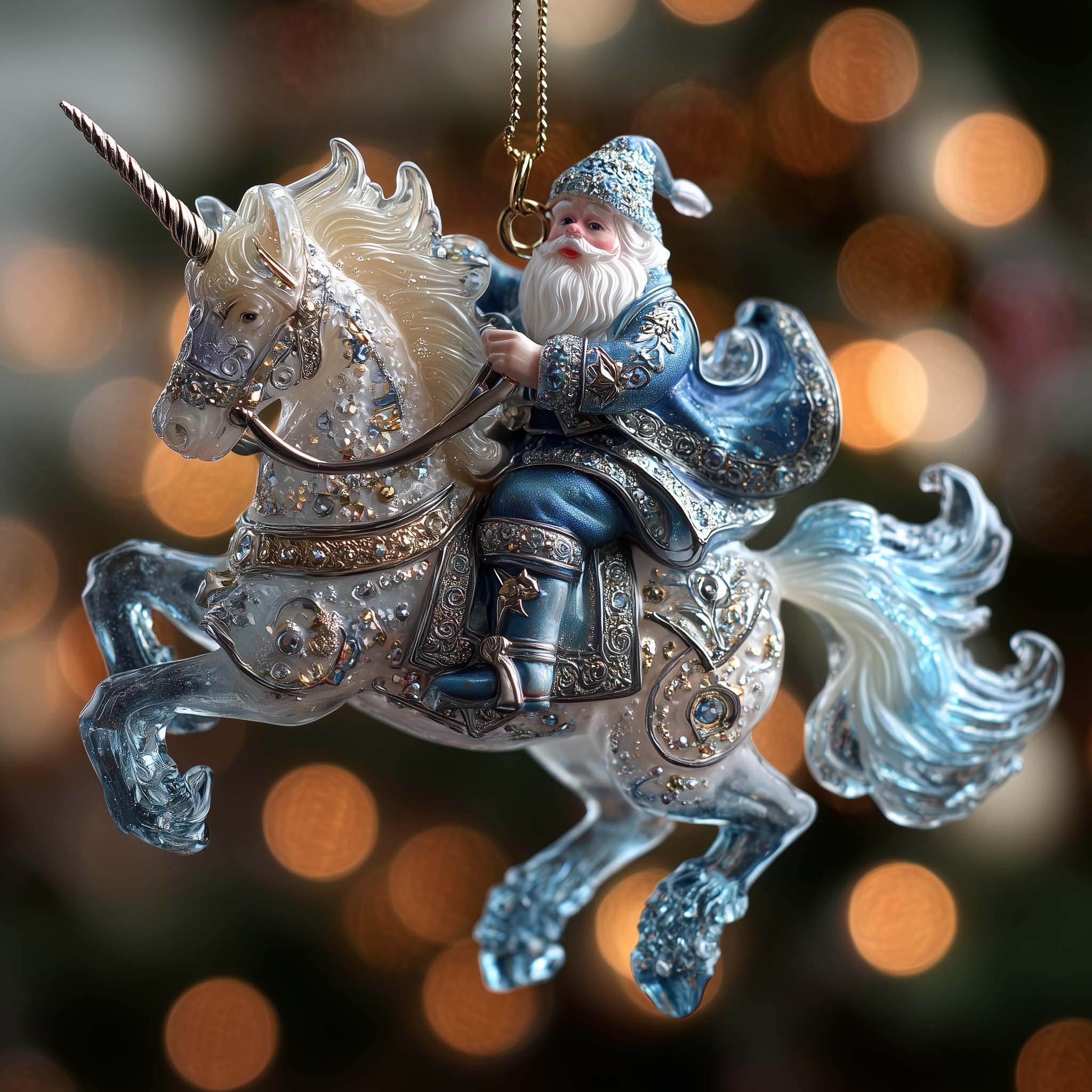 Santa on a Crystal Unicorn Christmas Ornament