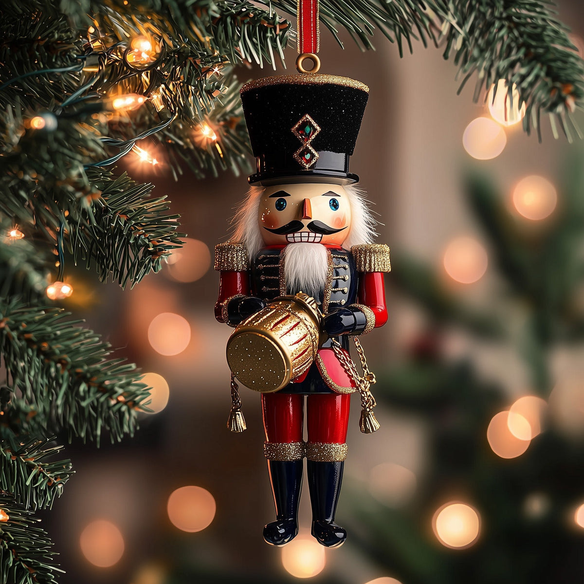 Nutcracker Drummer in Black and Red Christmas Ornament