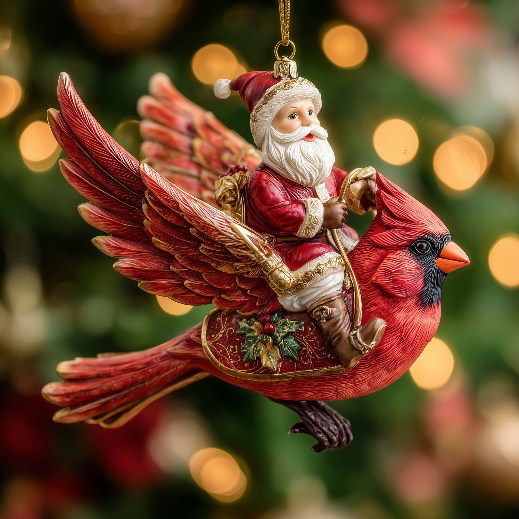 Santa Riding a Cardinal Christmas Ornament