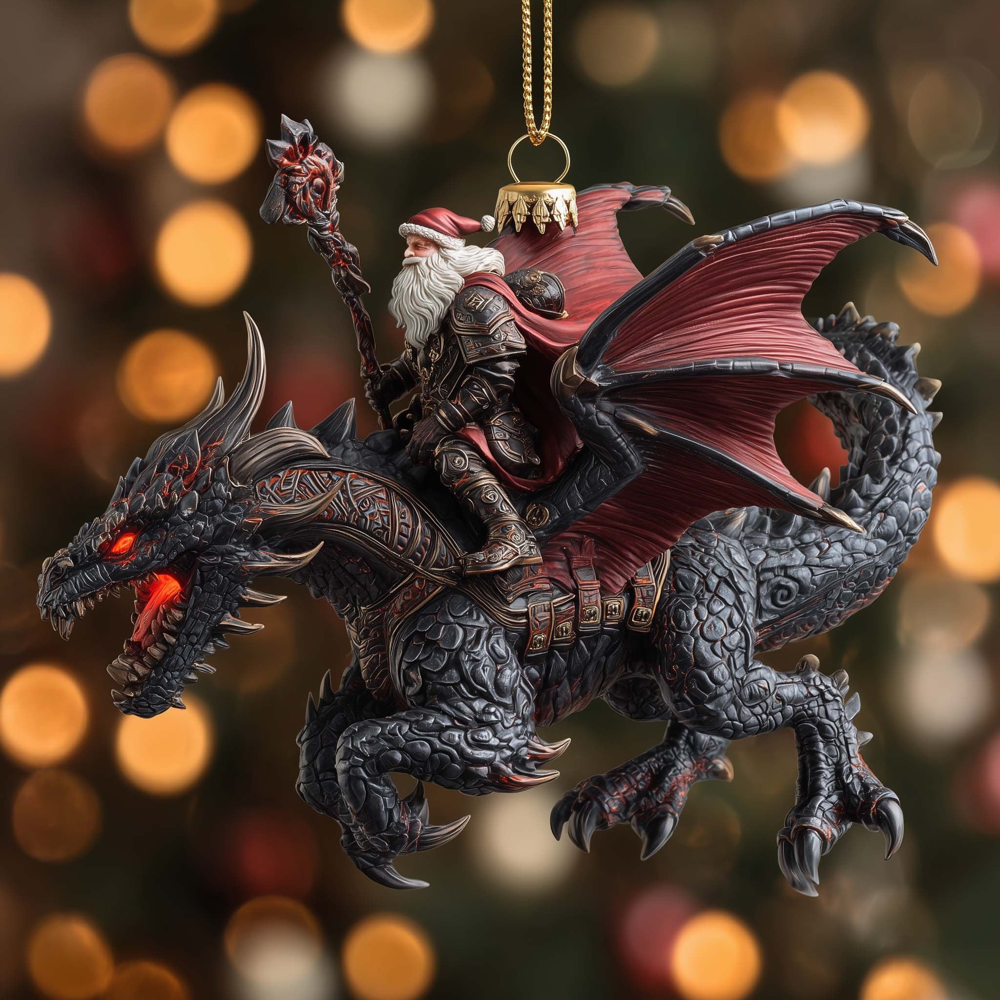 Dark Knight on a Shadow Dragon Christmas Ornament