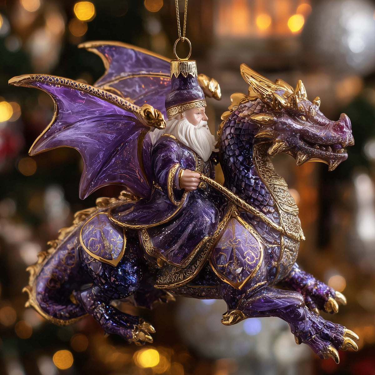 Wizard on an Amethyst Dragon Christmas Ornament