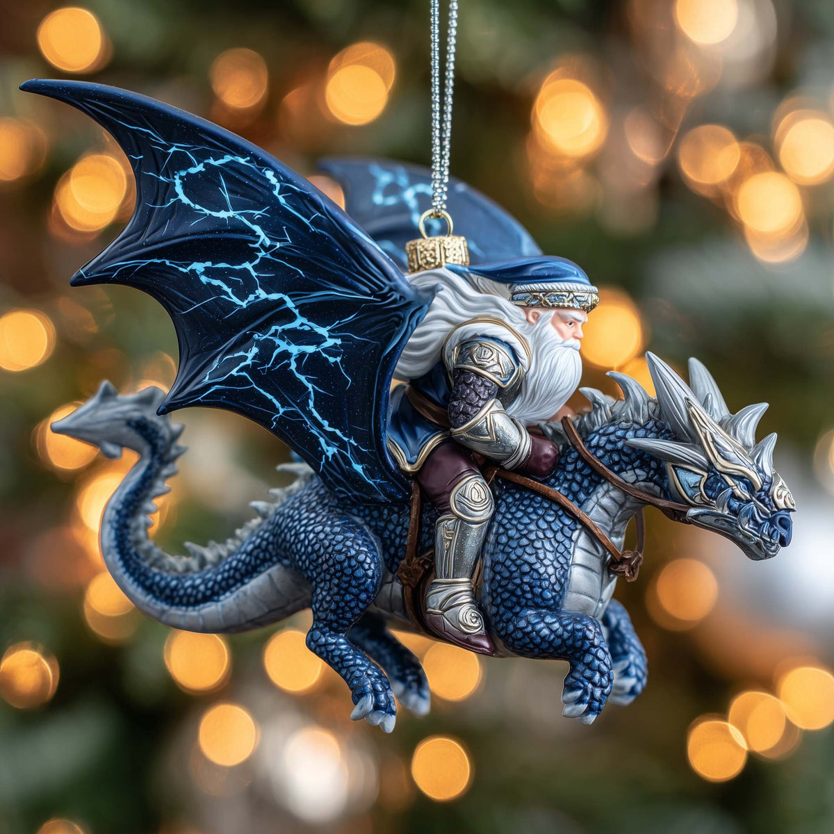 Storm Knight on a Lightning Dragon Christmas Ornament