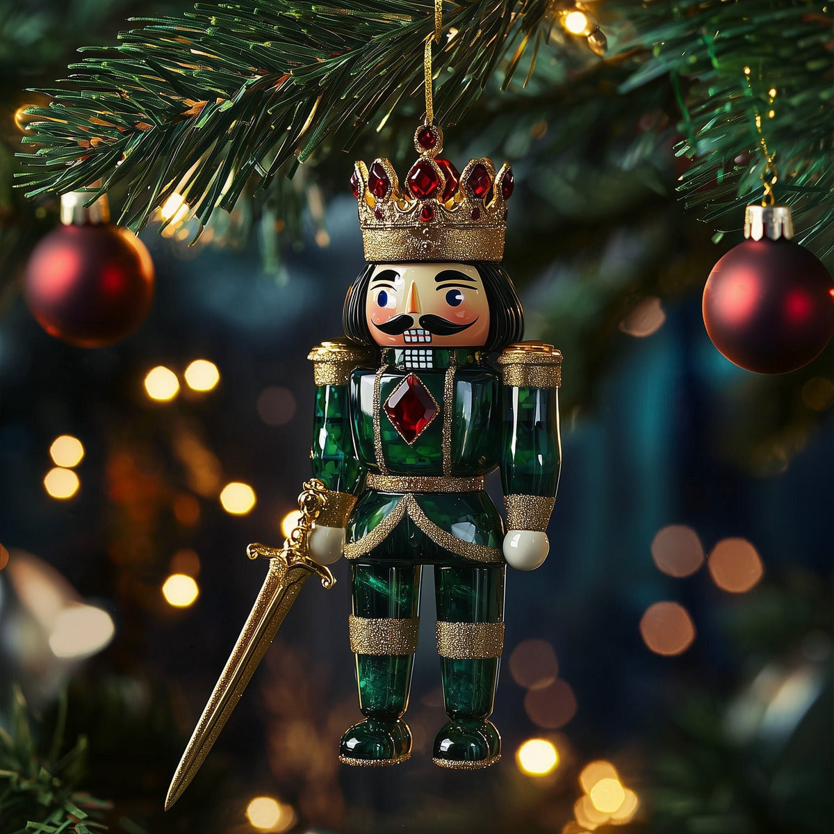 Emerald Nutcracker with a Sword Christmas Ornament