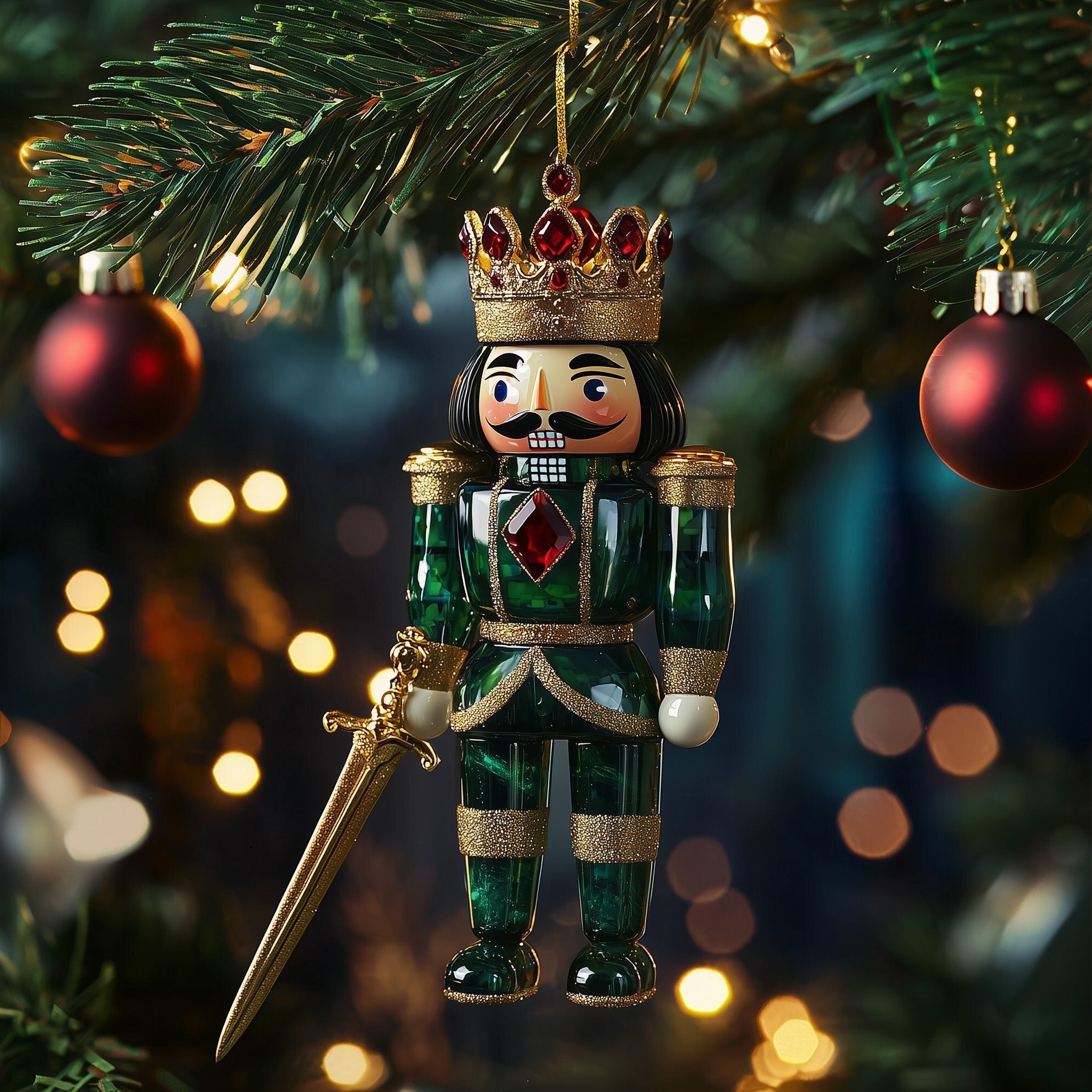 Emerald Nutcracker with a Sword Christmas Ornament