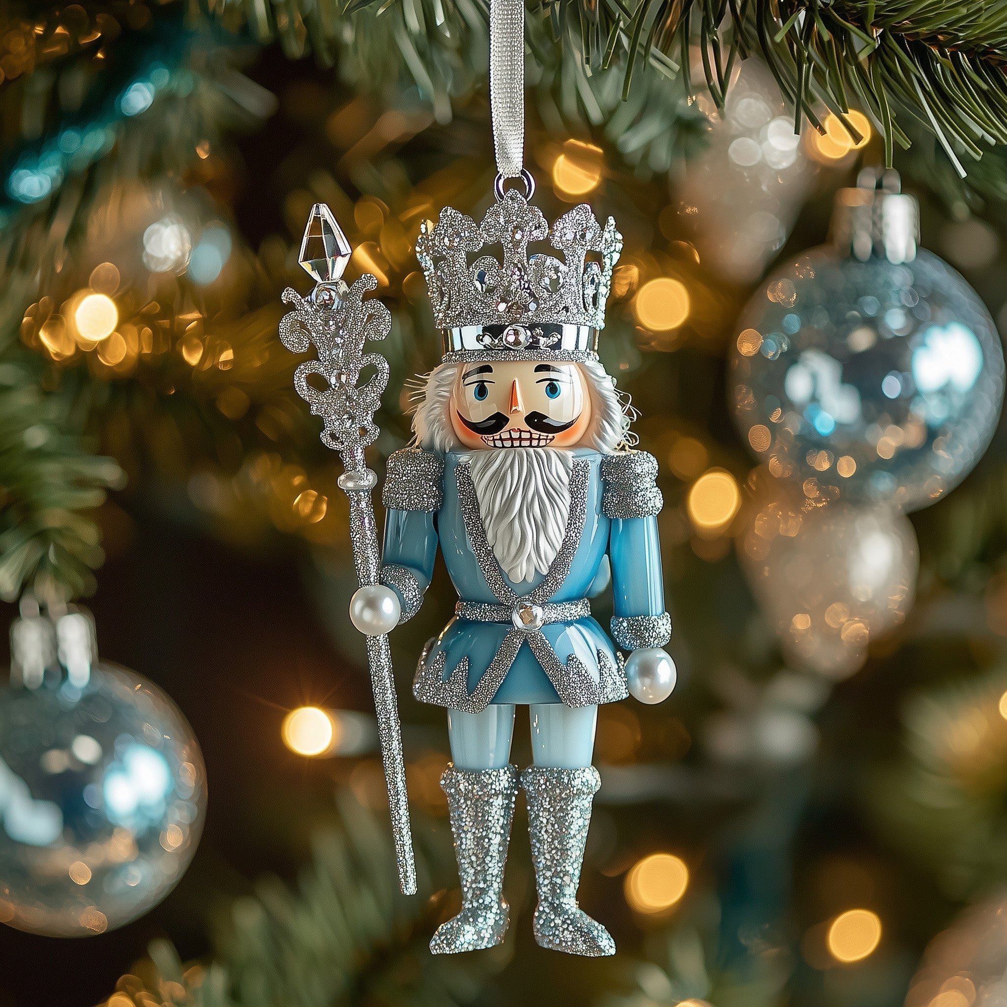 Ice Blue Nutcracker King Christmas Ornament