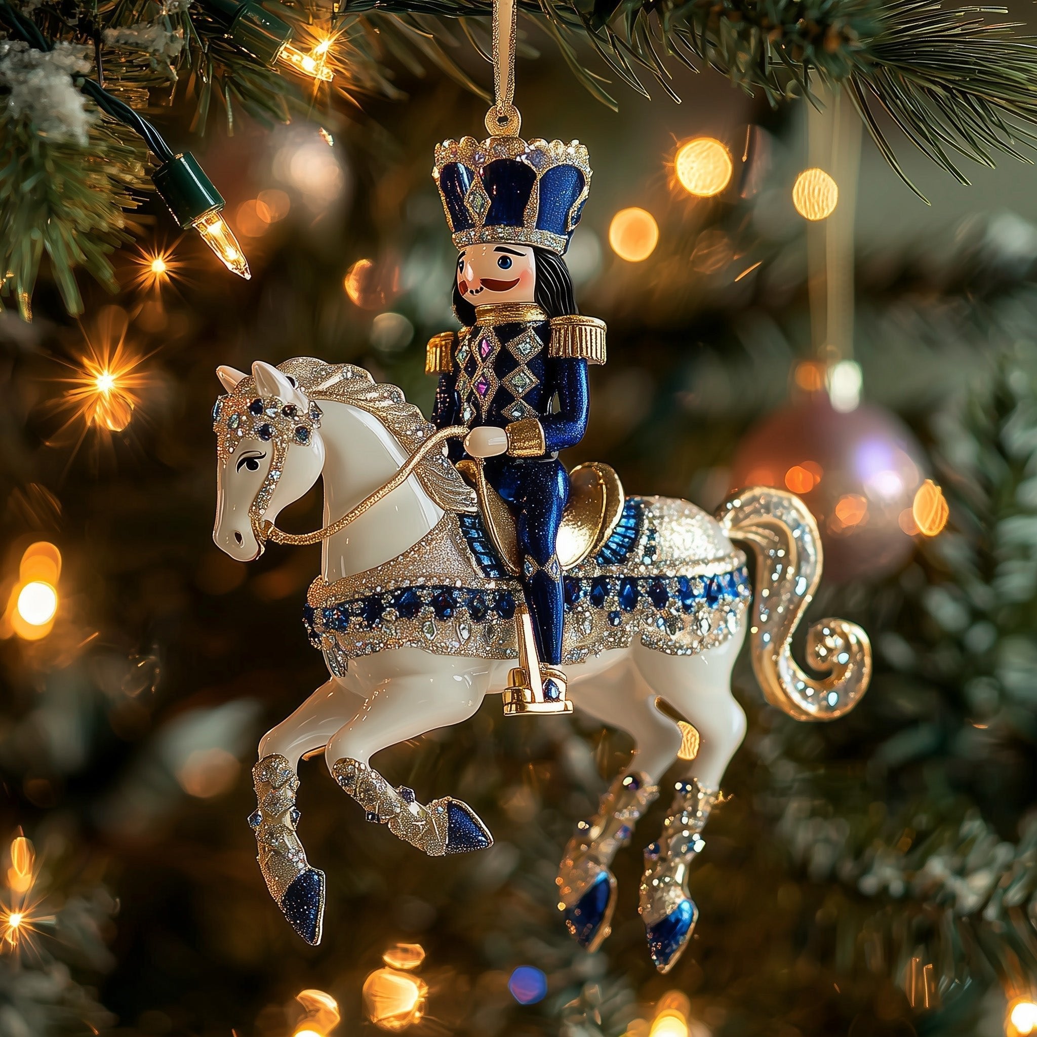 Nutcracker on a White Horse Christmas Ornament