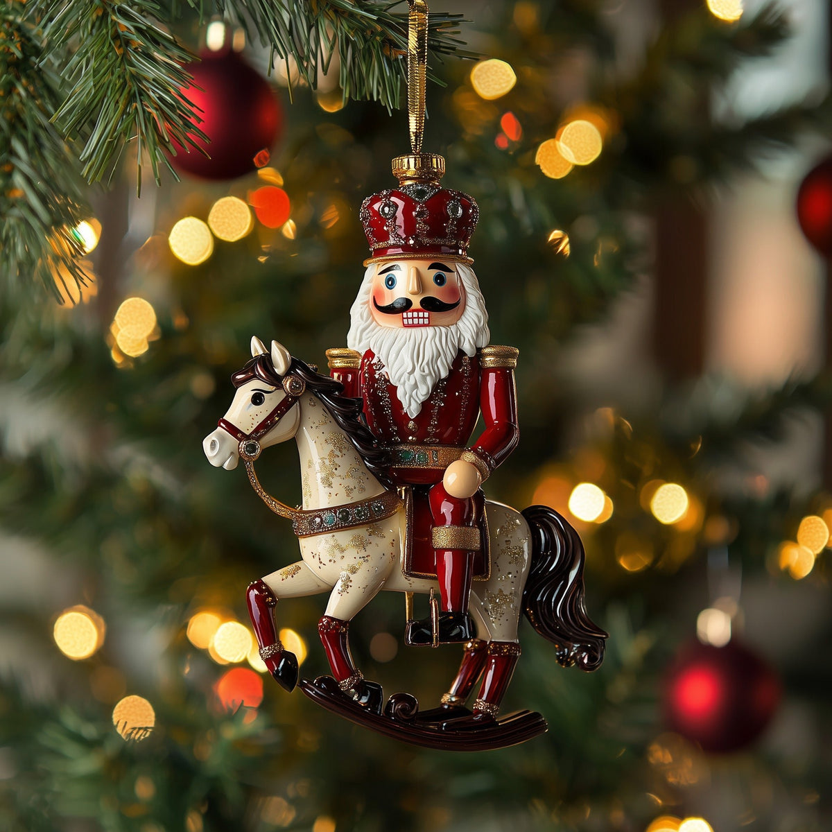 Nutcracker on a Rocking Horse Christmas Ornament