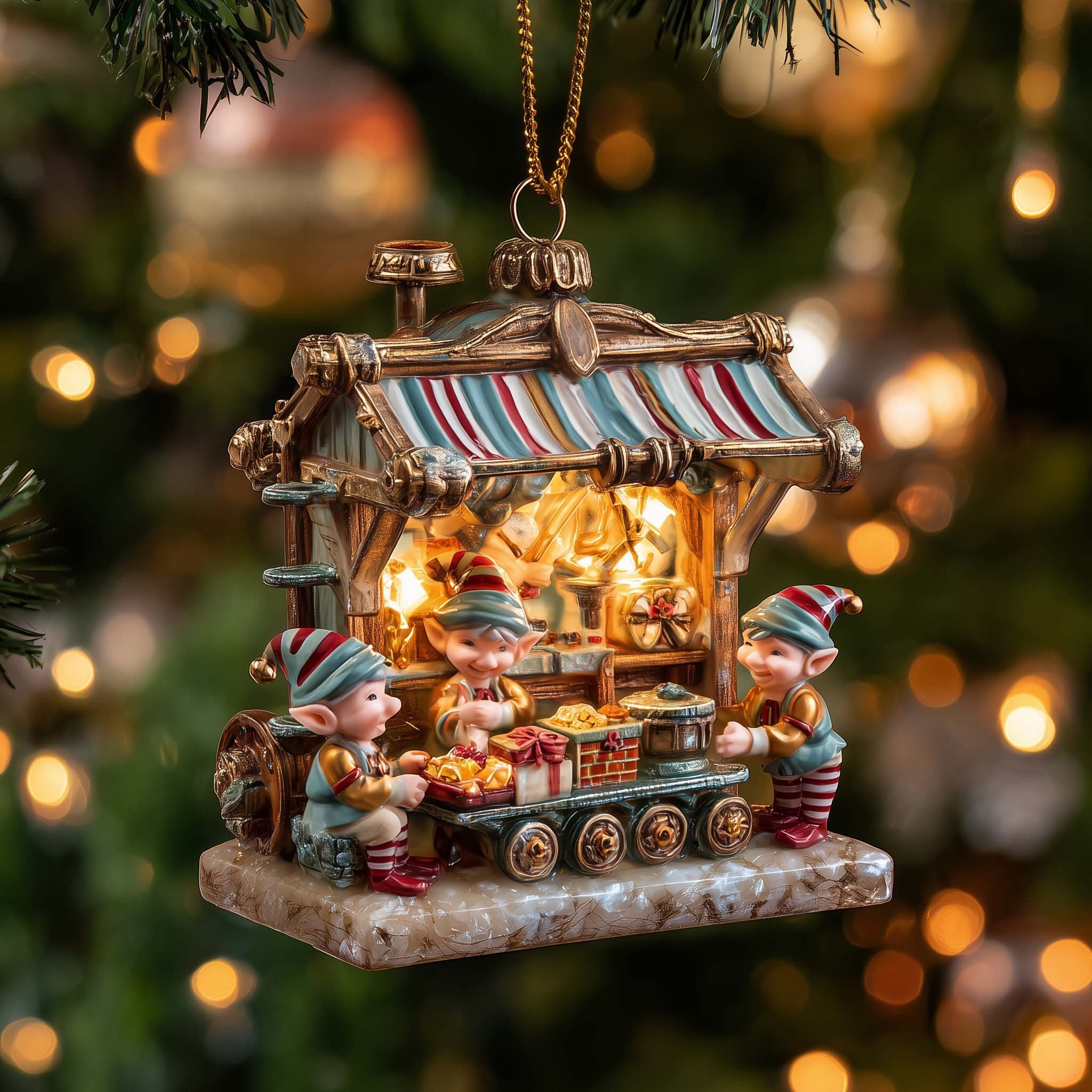 Elf Sweet Shop Stall Christmas Ornament