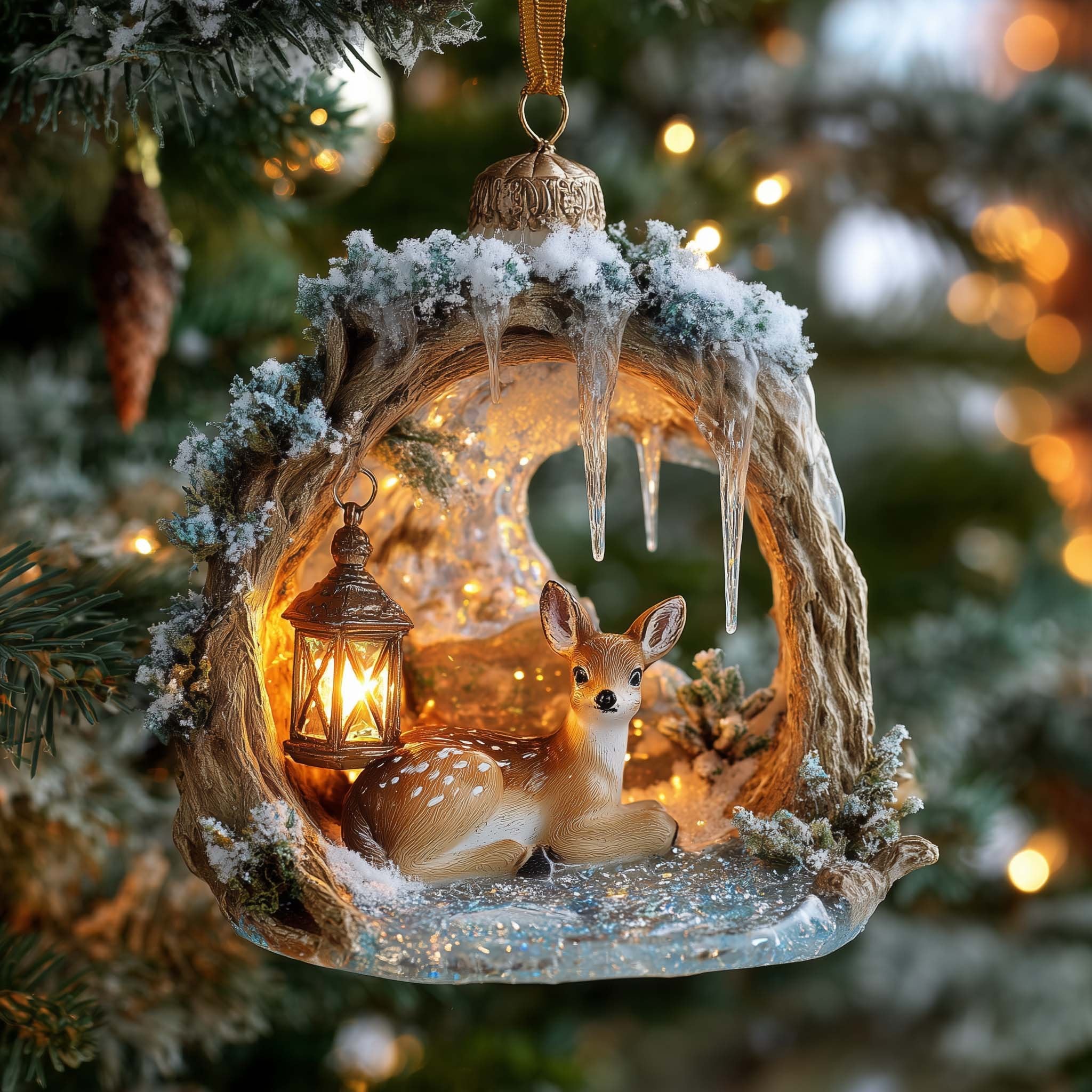 Fawn in an Icicle Hollow Christmas Ornament