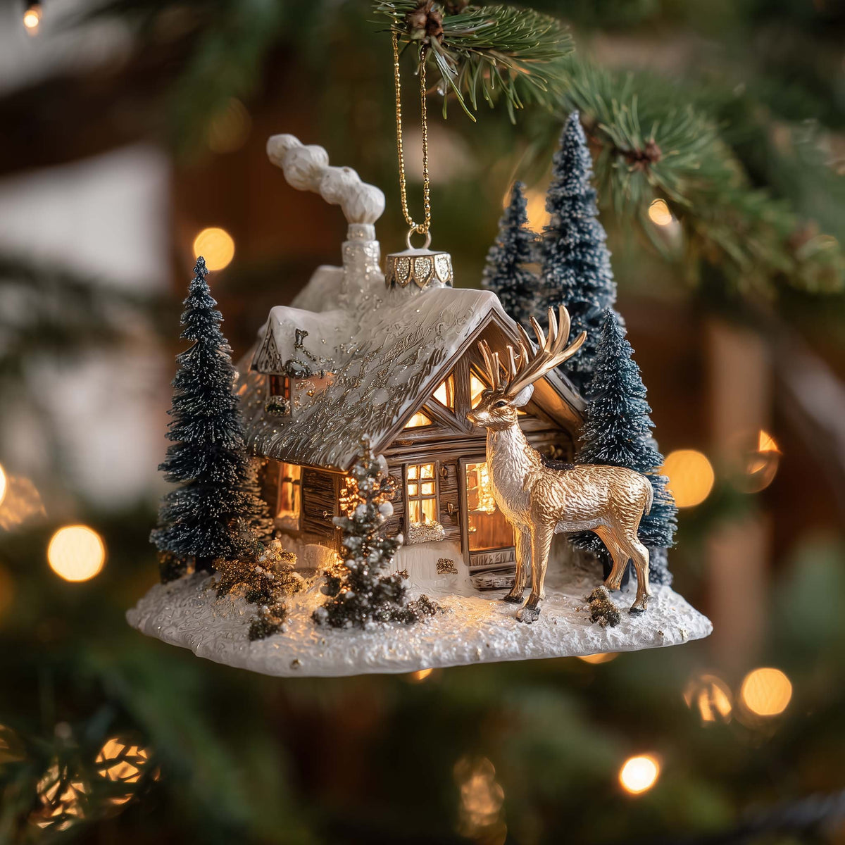 Stag at the Winter Cabin Christmas Ornament