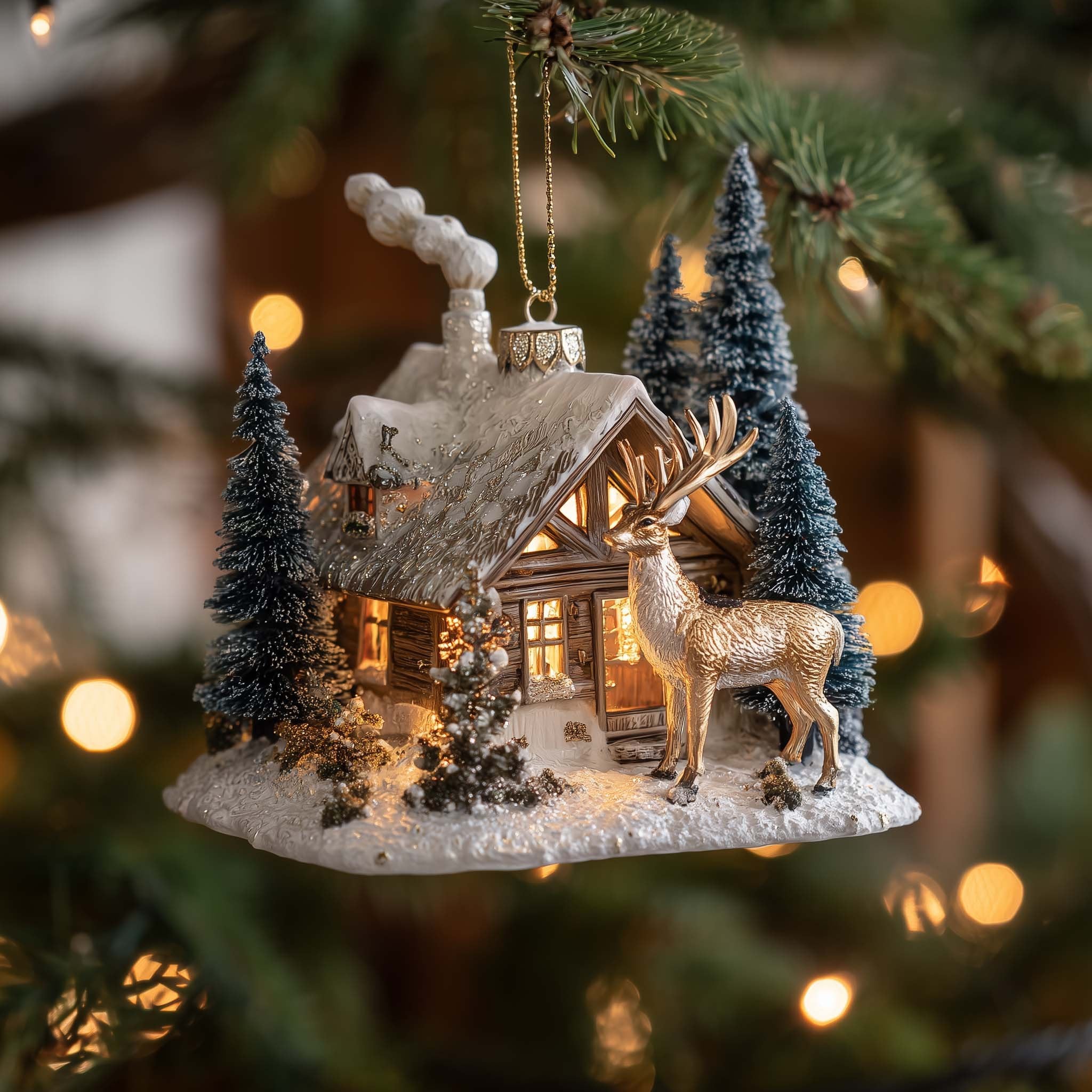 Stag at the Winter Cabin Christmas Ornament