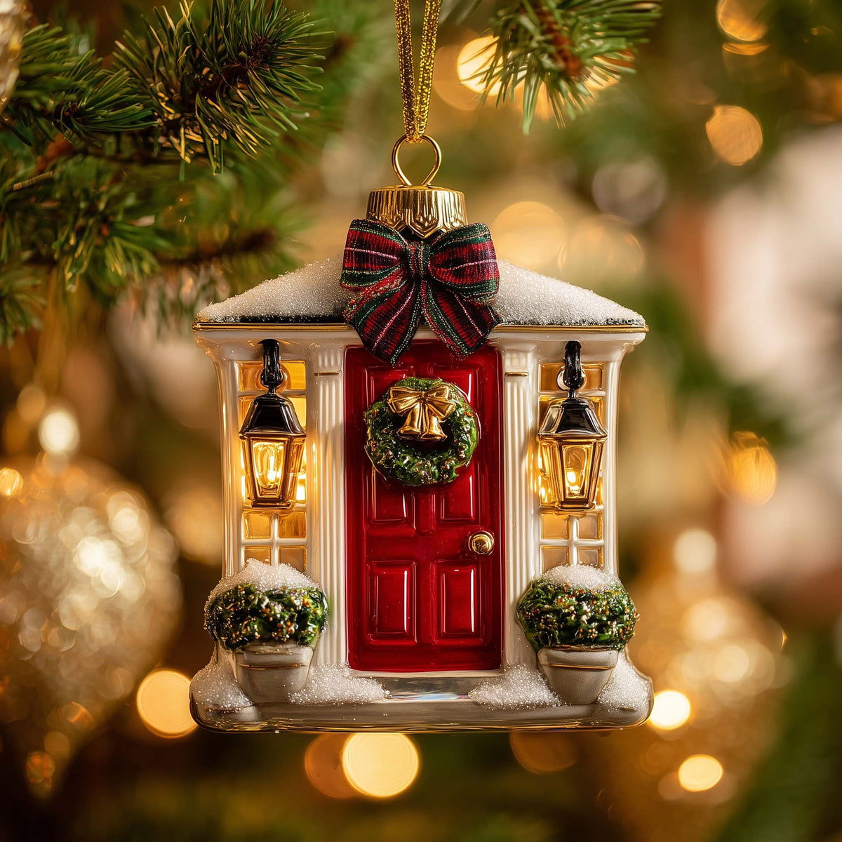 Red Door with a Christmas Wreath Christmas Ornament