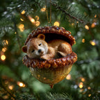Puppy Asleep in an Acorn Cup Christmas Ornament