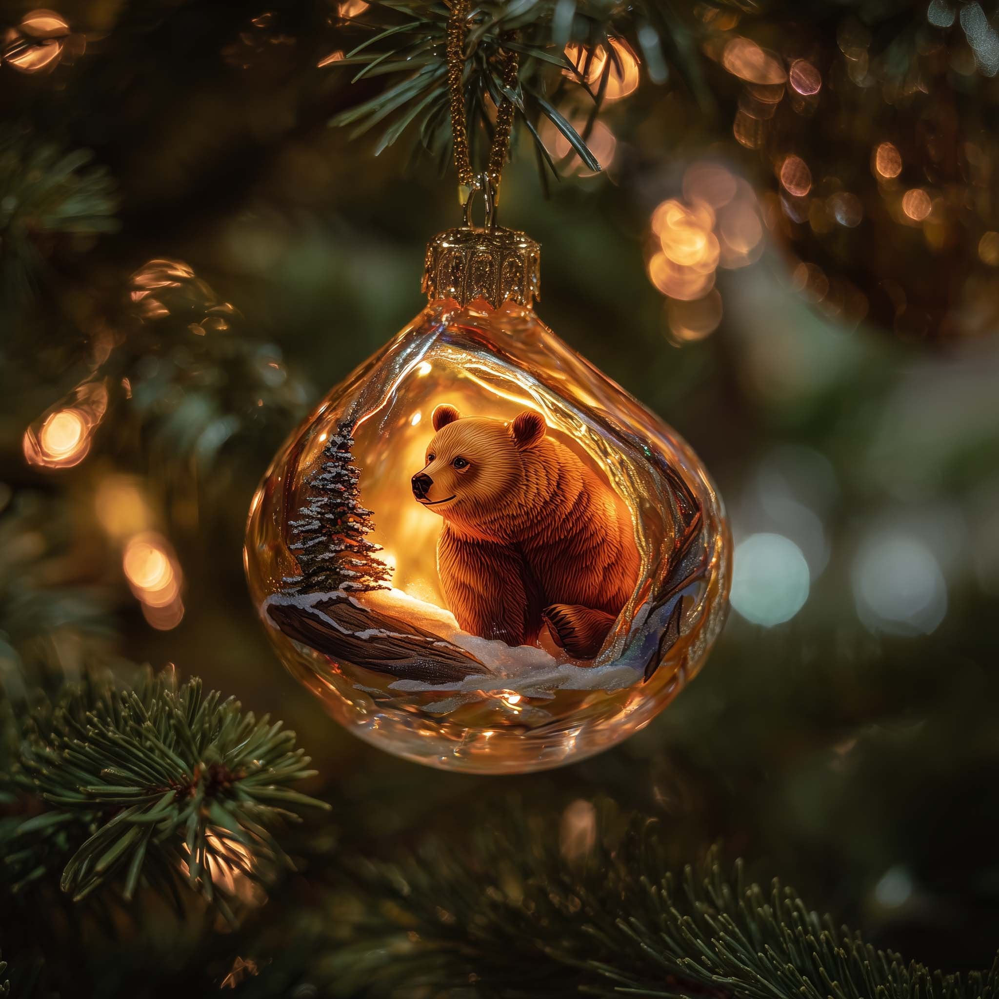 Brown Bear in a Teardrop Globe Christmas Ornament