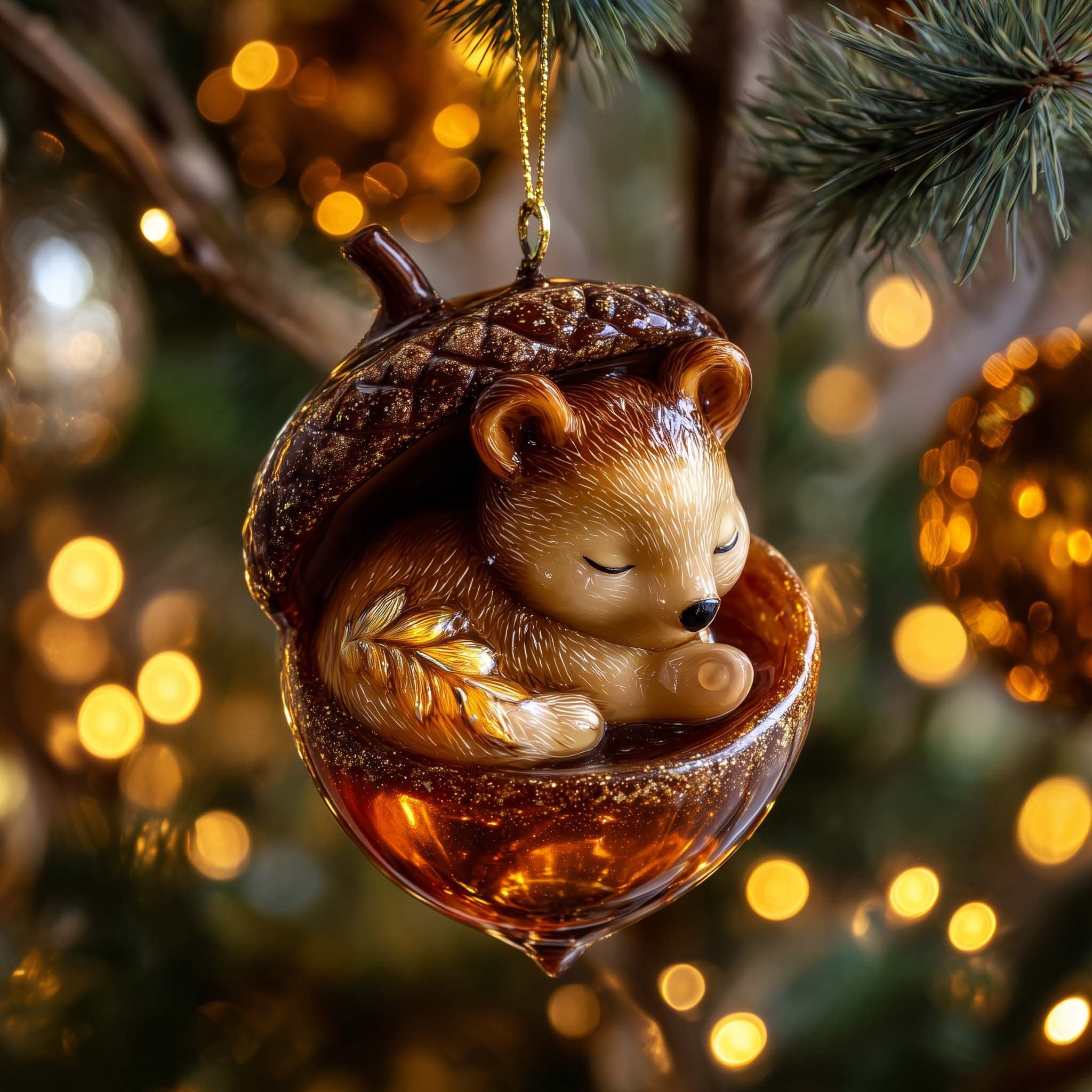 Hedgehog Sleeping in an Acorn Christmas Ornament