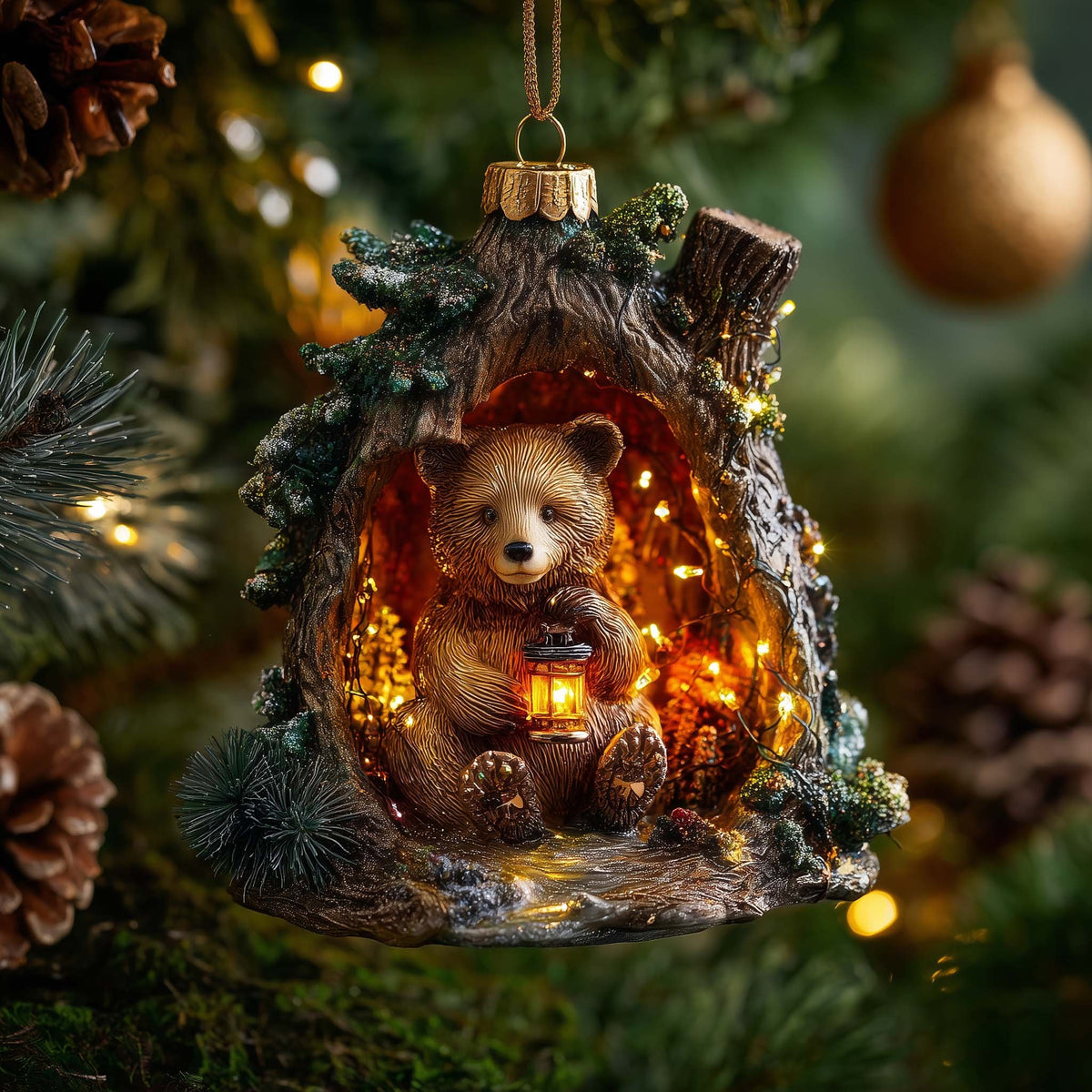 Bear Cub with a Lantern Hollow Christmas Ornament