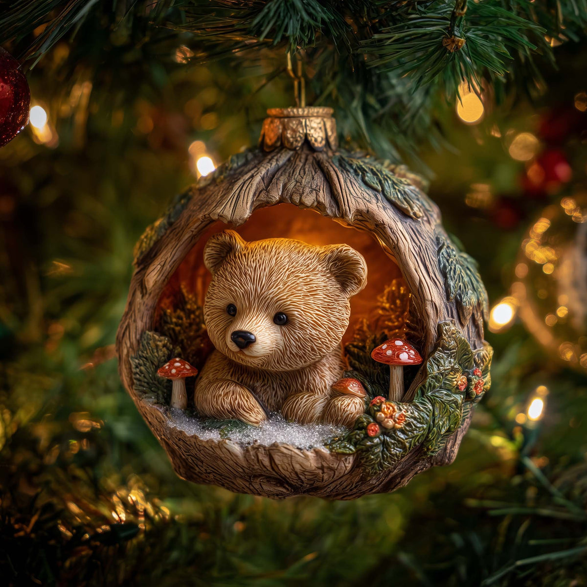 Teddy Bear in a Toadstool Hollow Christmas Ornament