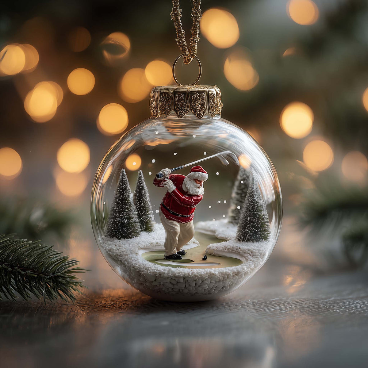 Golfer Mid Swing Snow Globe Christmas Ornament