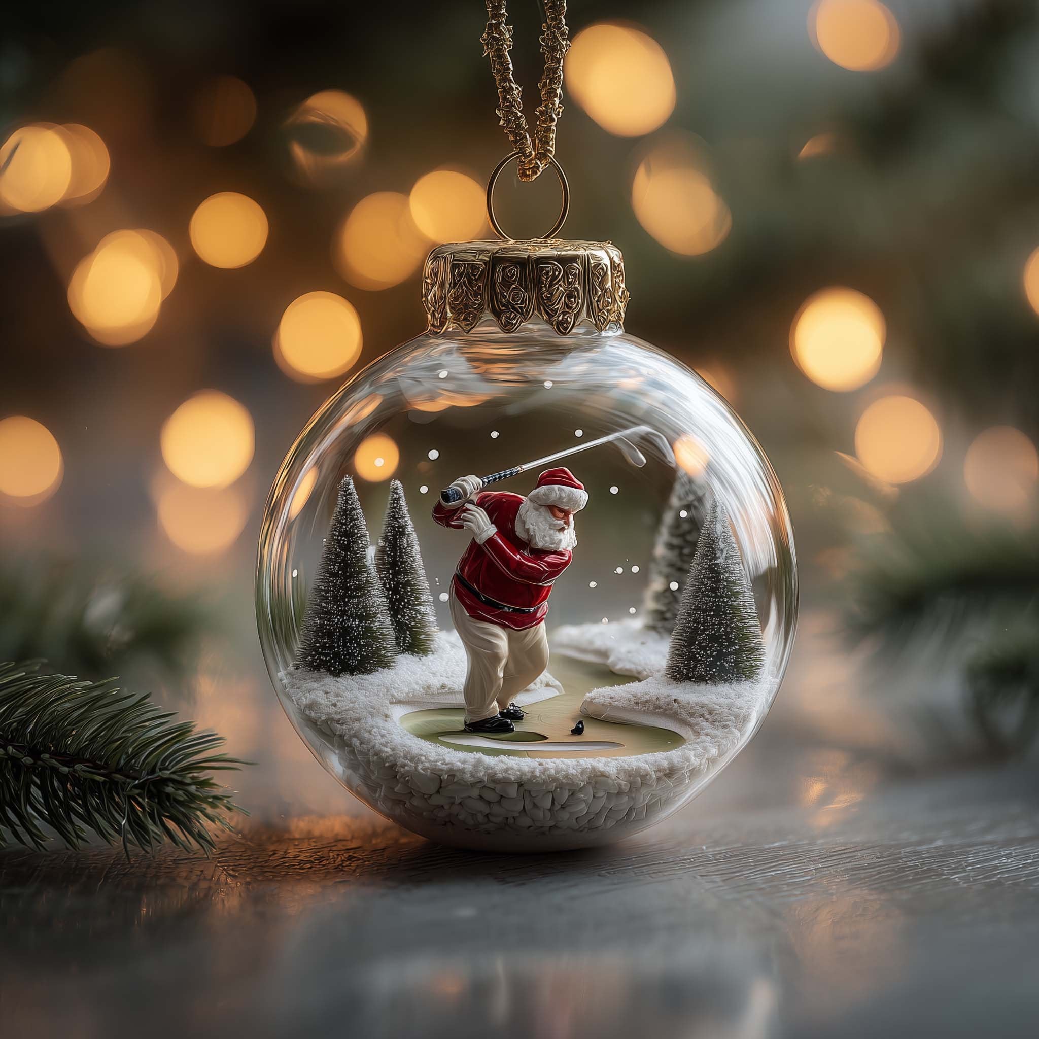 Golfer Mid Swing Snow Globe Christmas Ornament