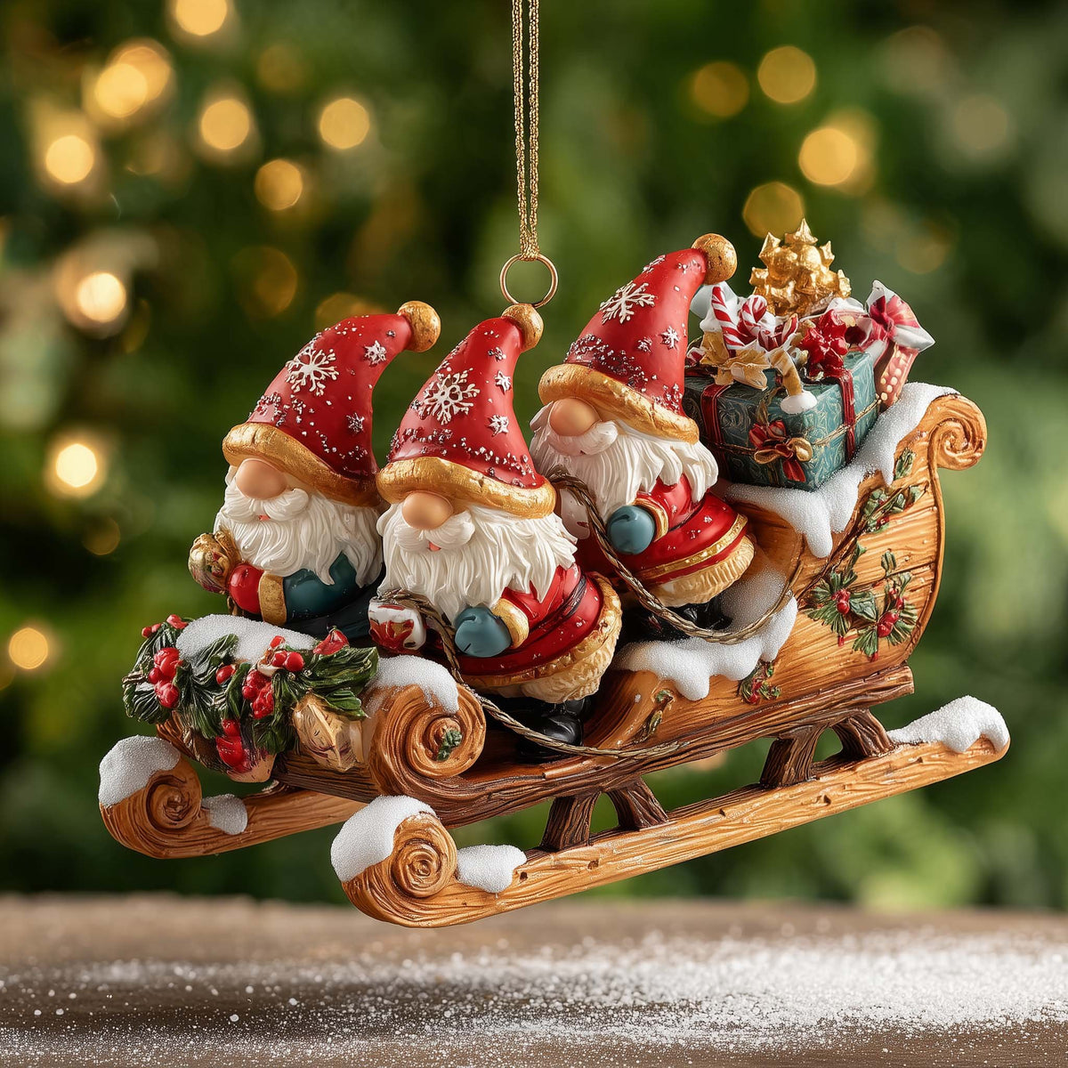 Gnomes in a Christmas Sleigh Christmas Ornament