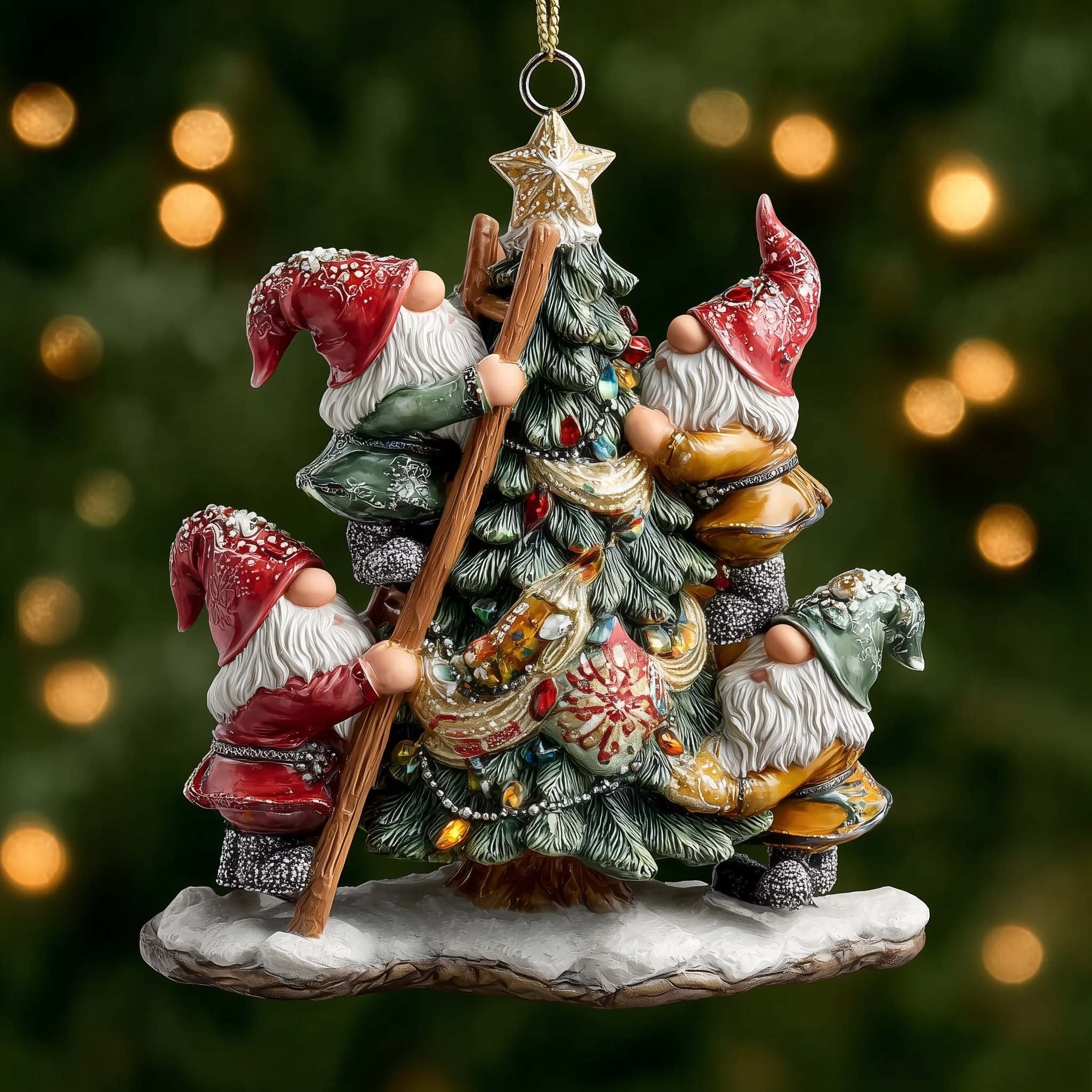 Gnomes Trimming the Tree Christmas Ornament